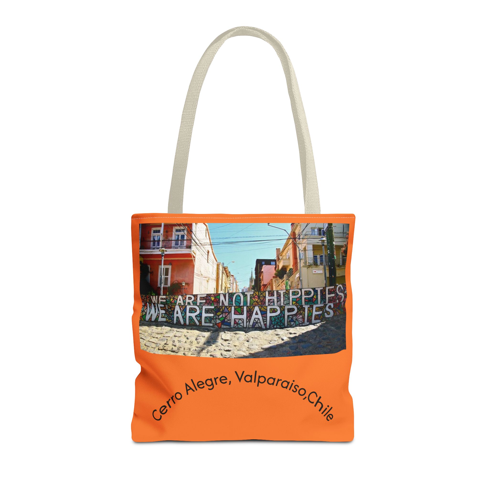Orange colored Statement Tote bag with Valparaiso Graphic. By Molanizzi