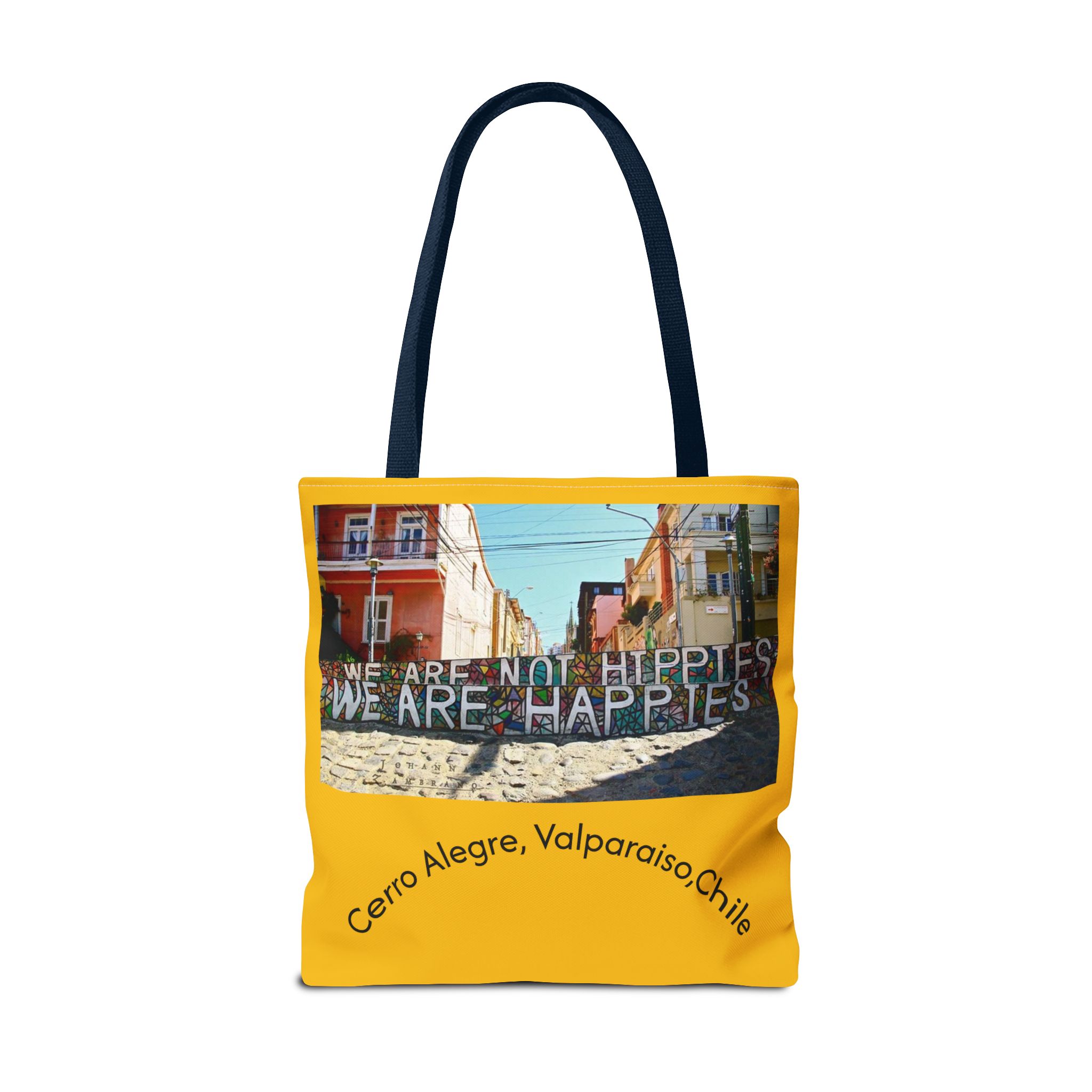 Yellow Statement Tote bag with Valparaiso Graphic. By Molanizzi