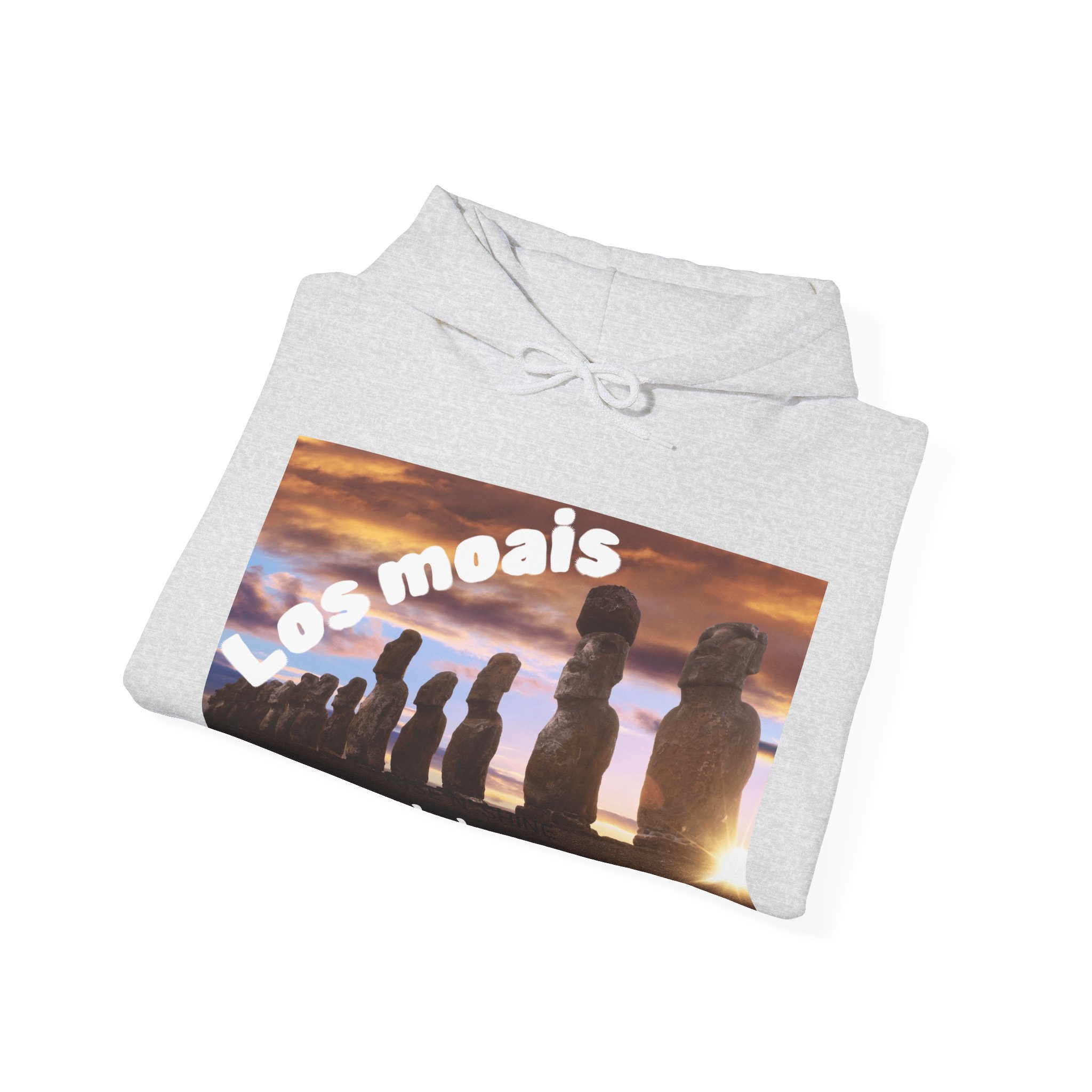Hoodie sweatshirt with Easter Island Moai graphic and text. By Molanizzi