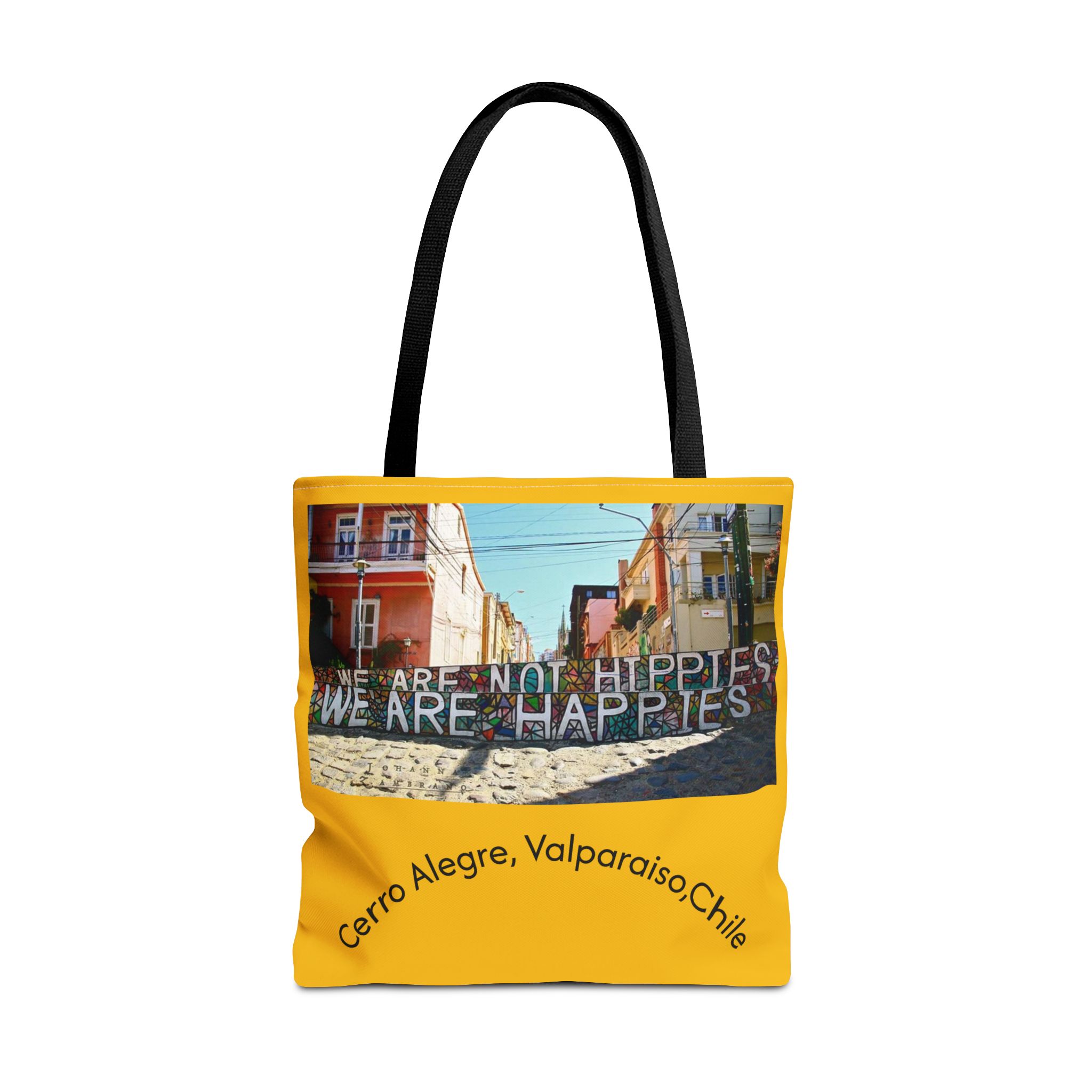 Yellow Statement Tote bag with Valparaiso Graphic. By Molanizzi