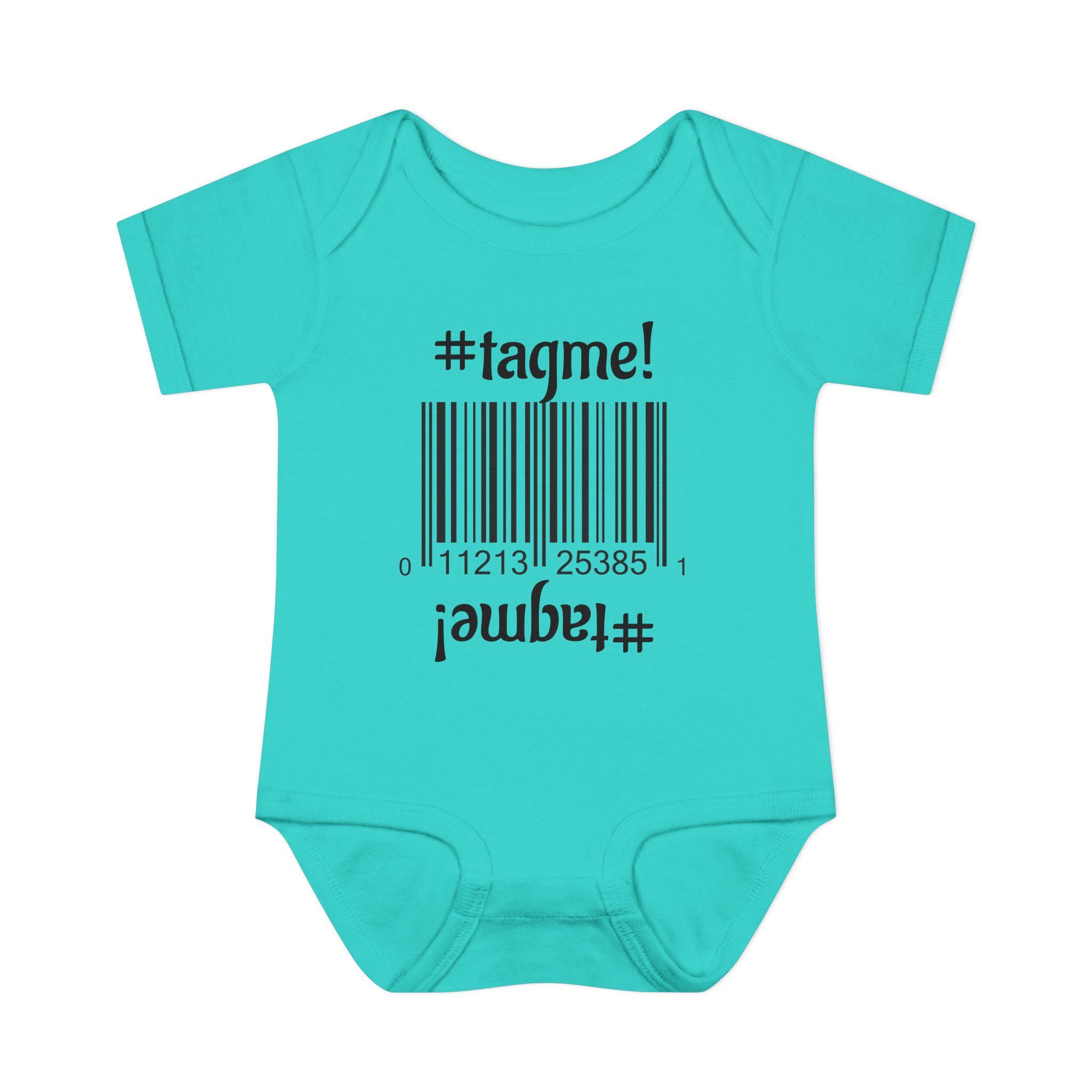 Cotton baby bodysuit with barcode and #tagme design by Molanizzi