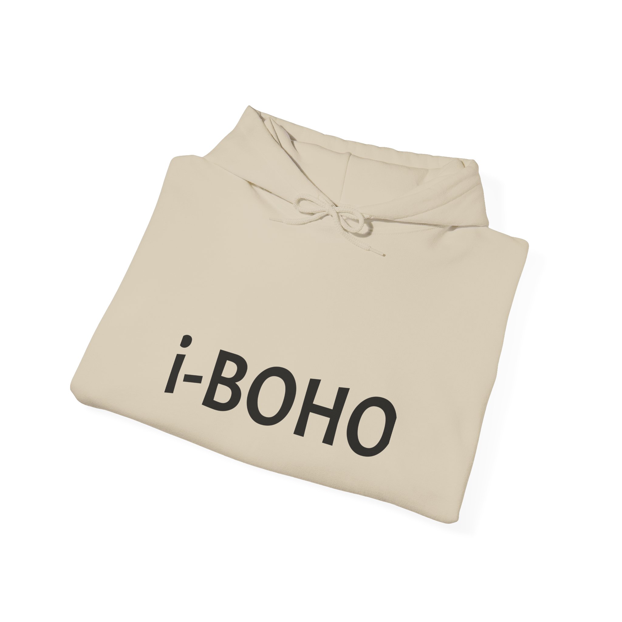 Molanizzi i-Boho beige hoodie. Unisex hooded sweatshirt, folded. Comfortable and stylish.