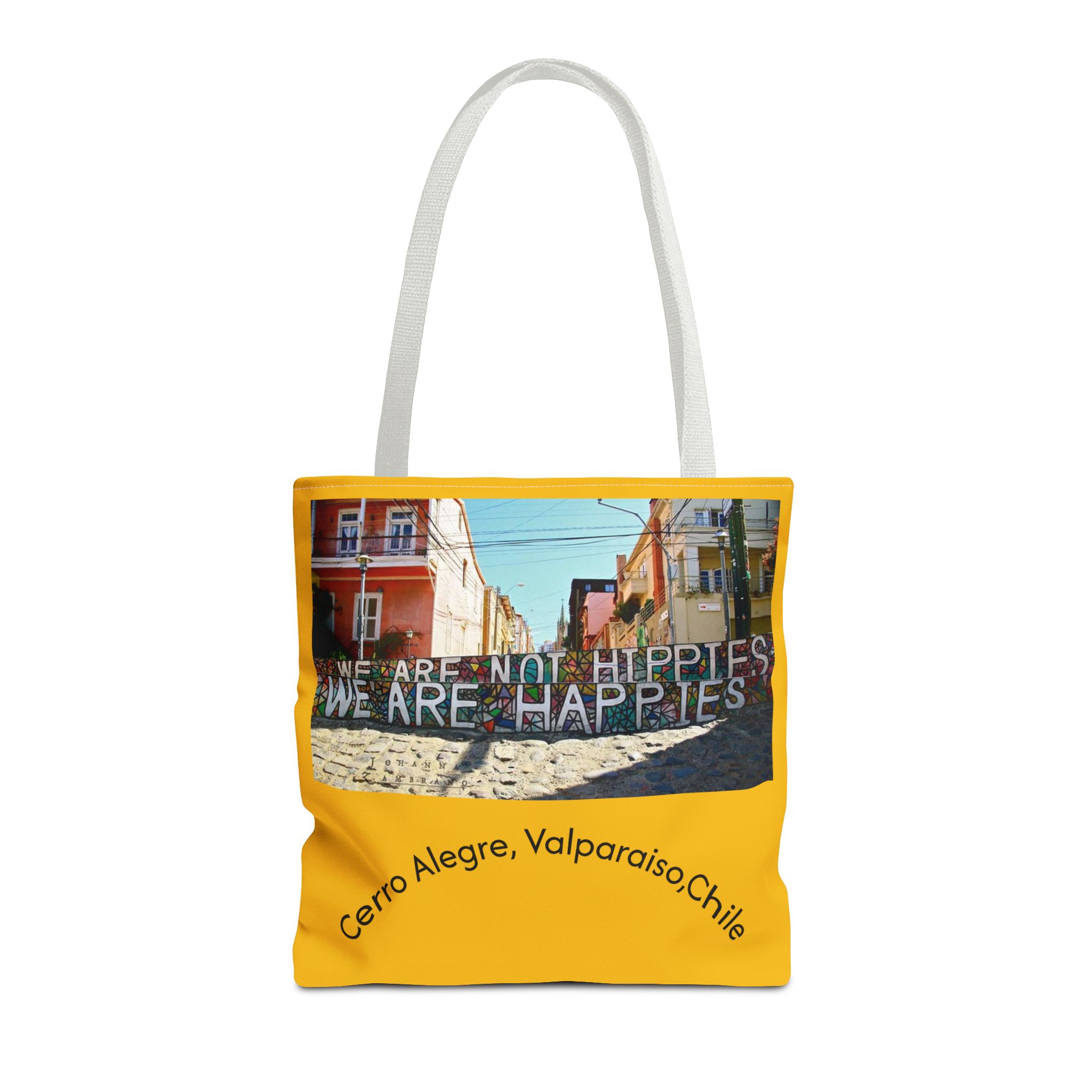Yellow Statement Tote bag with Valparaiso Graphic. By Molanizzi