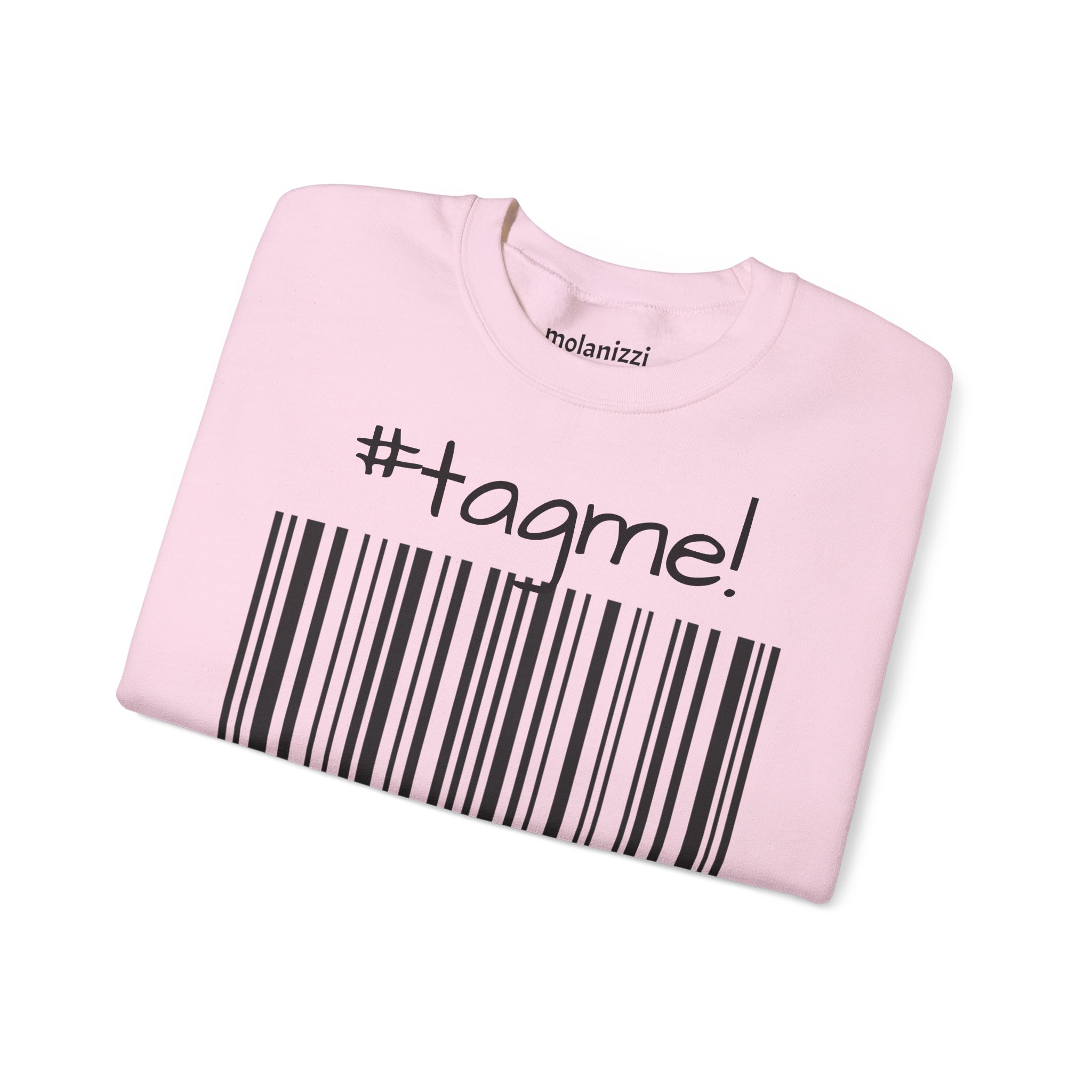 Crewneck sweatshirt with "#tagme!" barcode graphic by Molanizzi