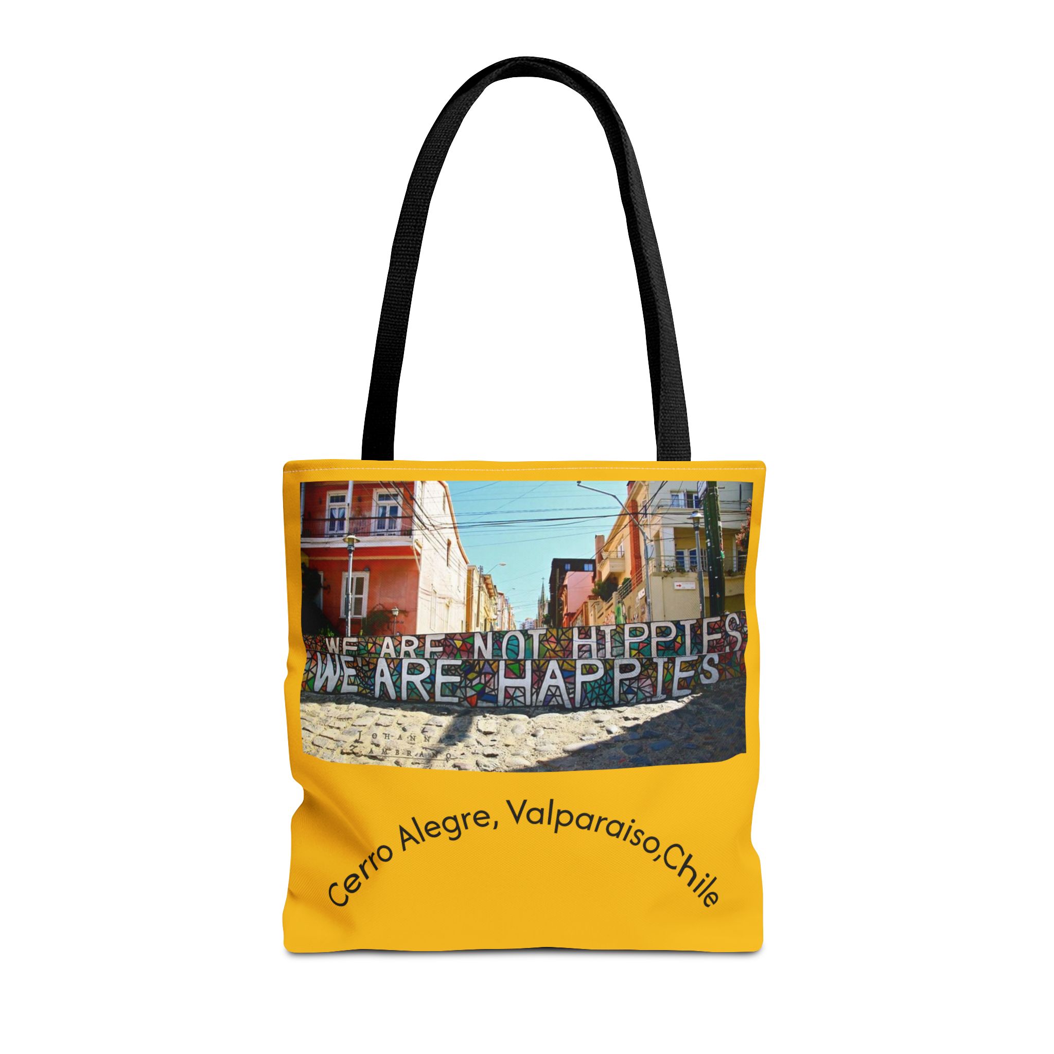 Yellow Statement Tote bag with Valparaiso Graphic. By Molanizzi