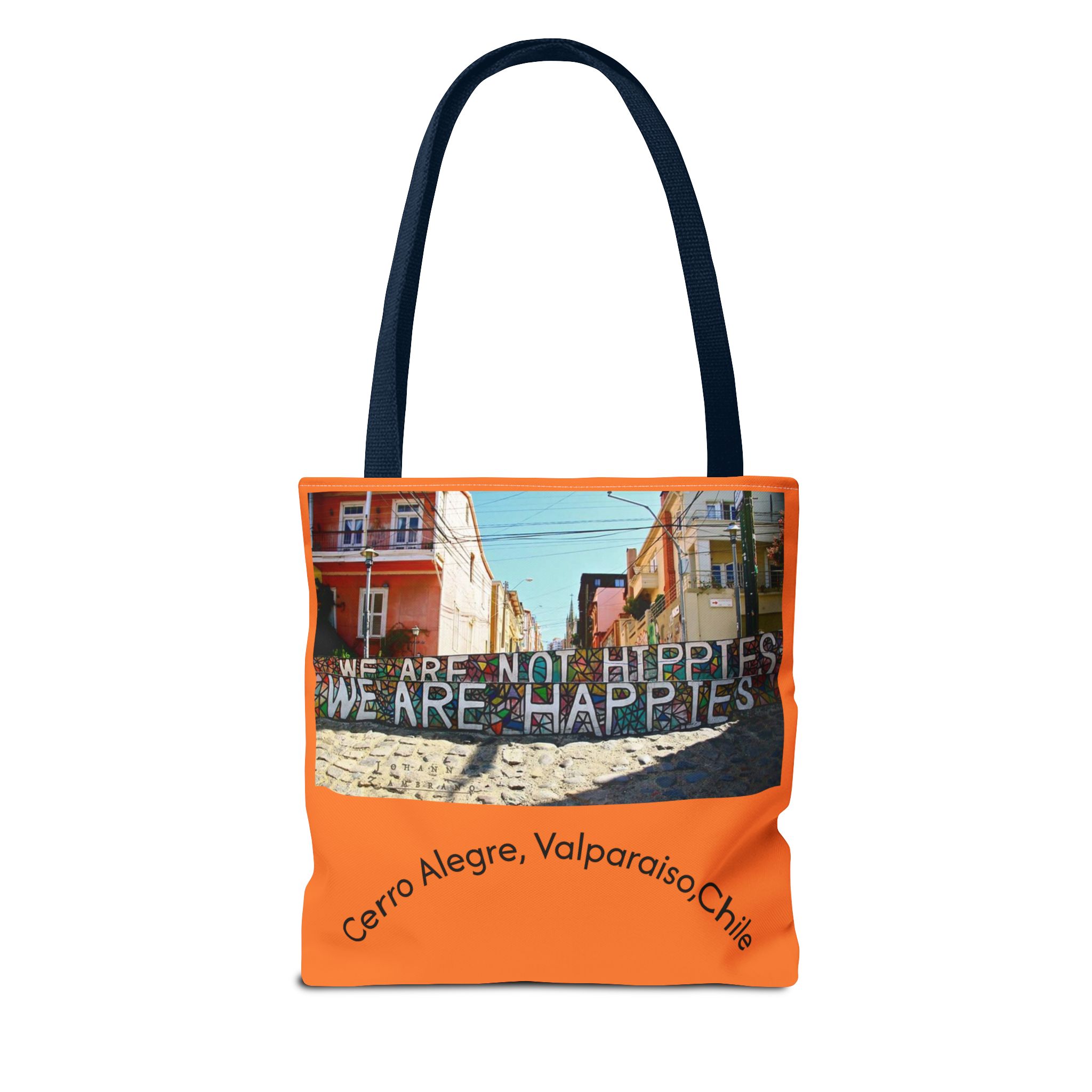 Orange colored Statement Tote bag with Valparaiso Graphic. By Molanizzi