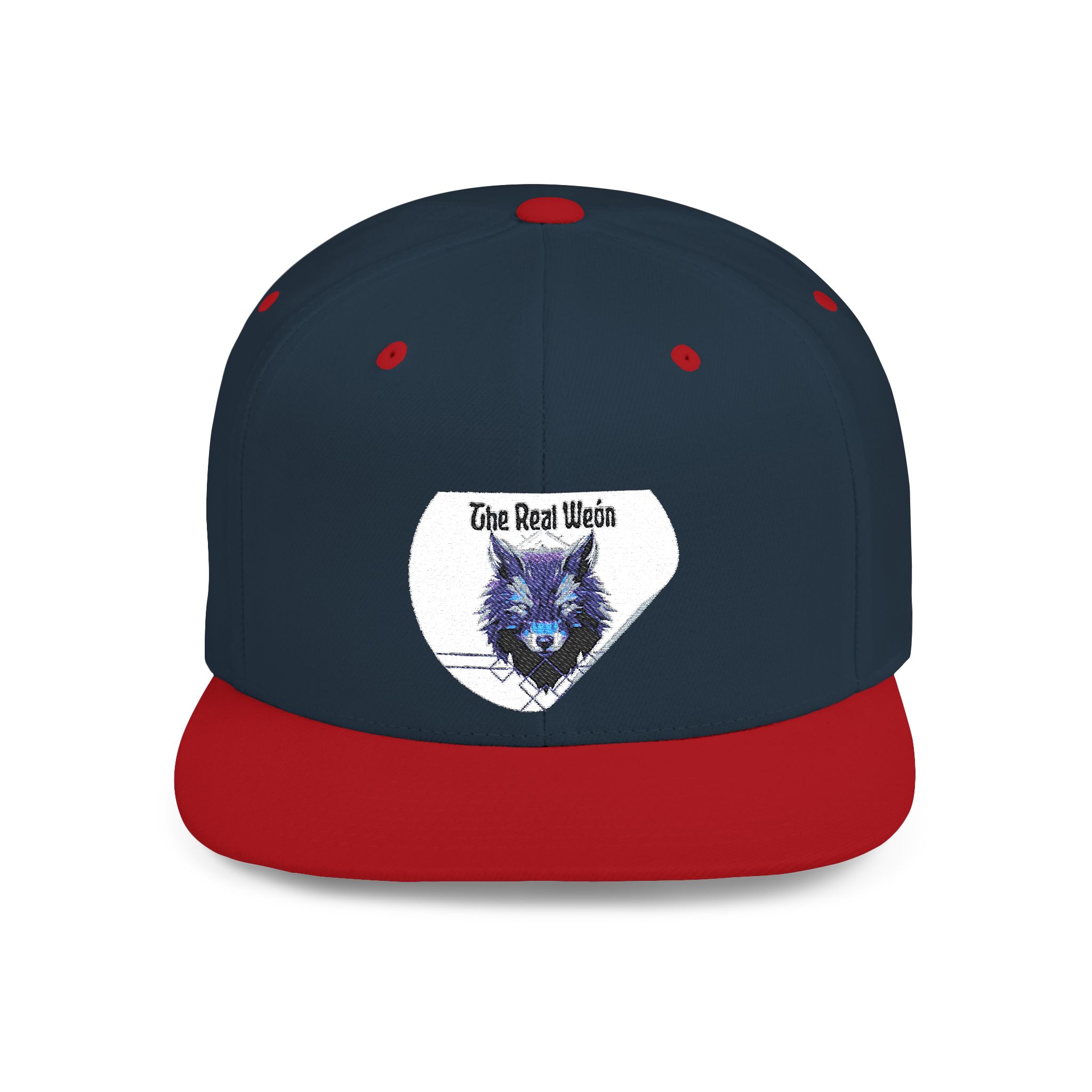 Flat bill snapback hat with a wolf graphic by Molanizzi