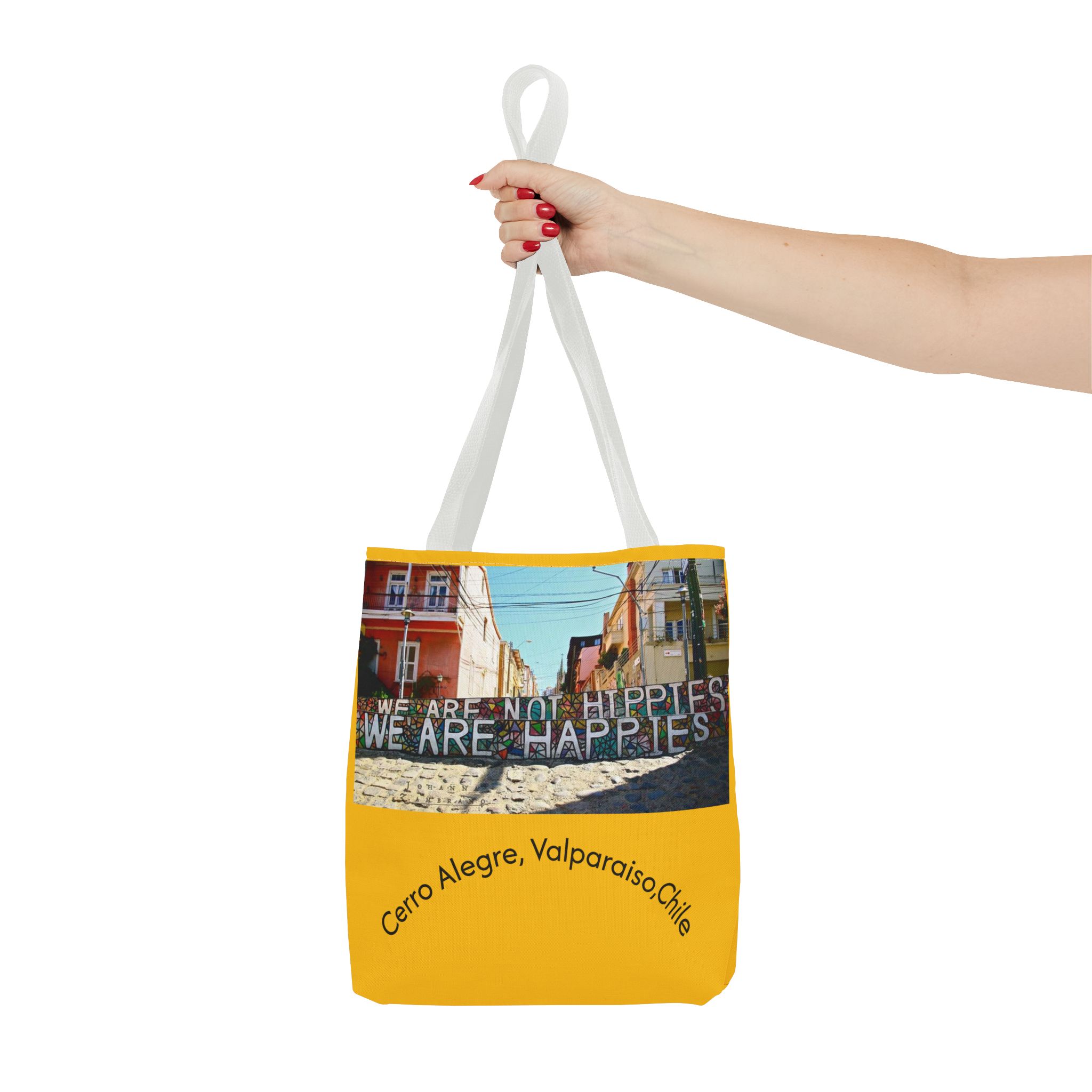 Yellow Statement Tote bag with Valparaiso Graphic. By Molanizzi
