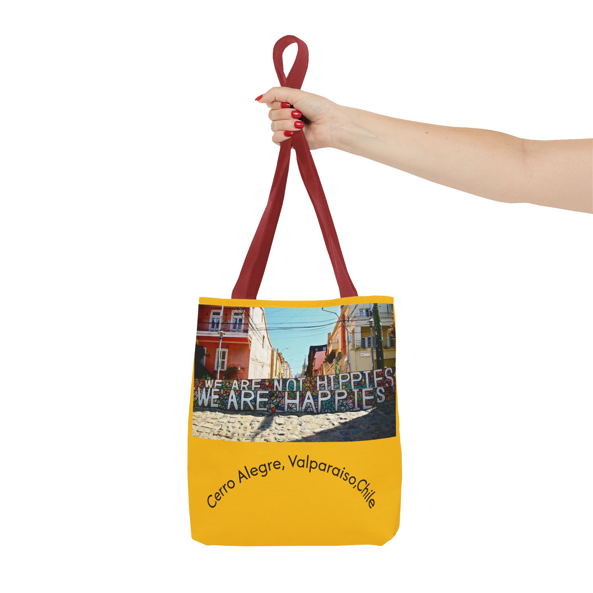 Yellow Statement Tote bag with Valparaiso Graphic. By Molanizzi