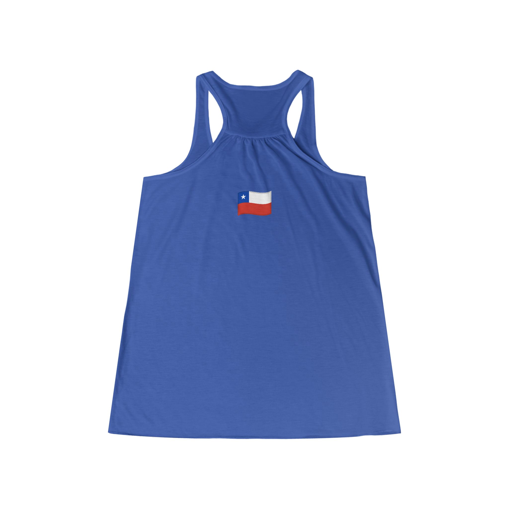 Molanizzi blue racerback tank top with Chilean flag. Women's flowy top, perfect for summer.