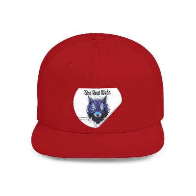 Flat bill snapback hat with a wolf graphic by Molanizzi