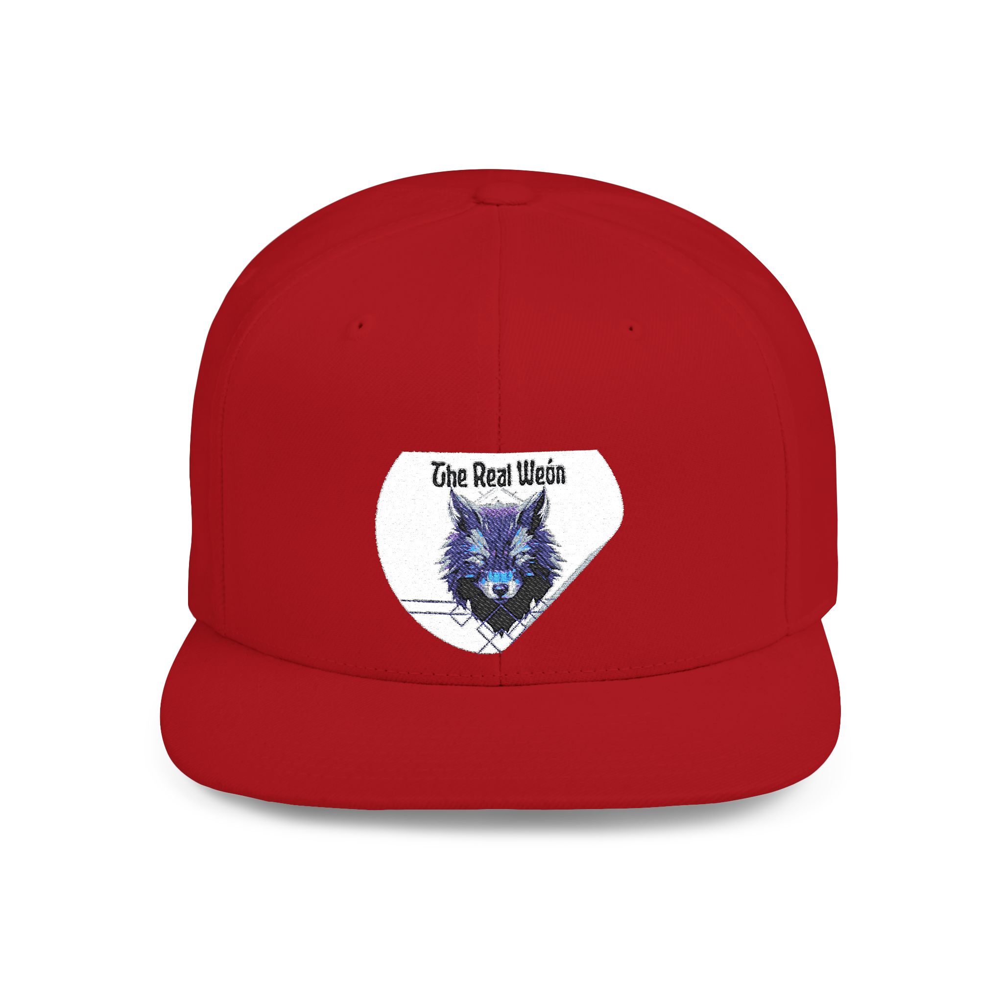 Flat bill snapback hat with a wolf graphic by Molanizzi