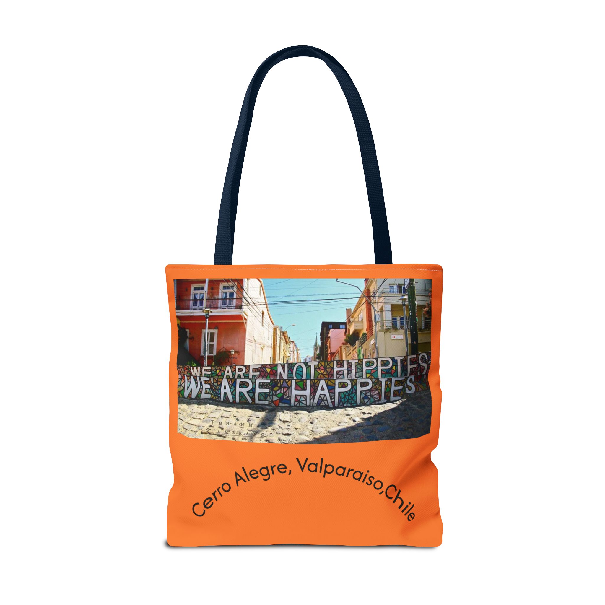Orange colored Statement Tote bag with Valparaiso Graphic. By Molanizzi
