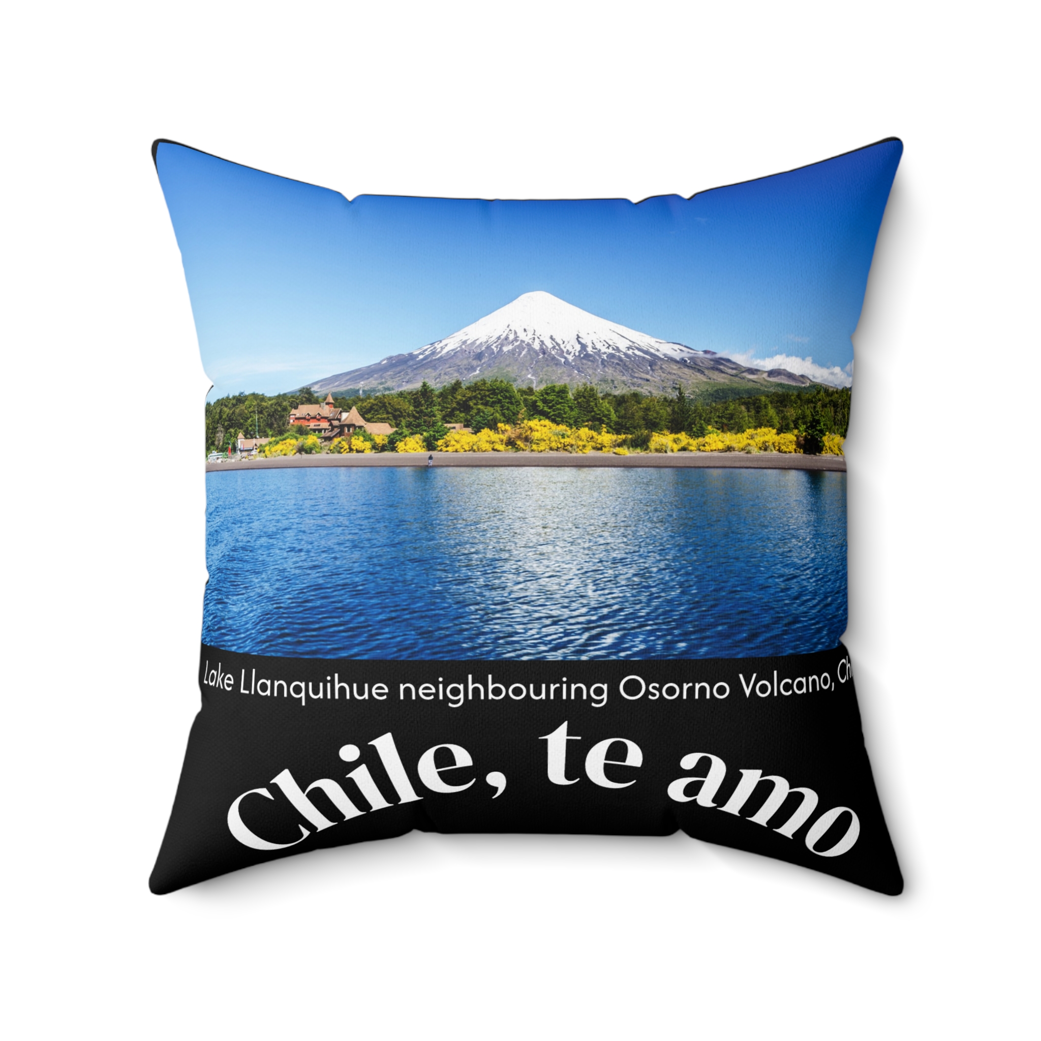 Decorative Couch Cushion Pillow with Chilean Volcano graphics. By Molanizzi