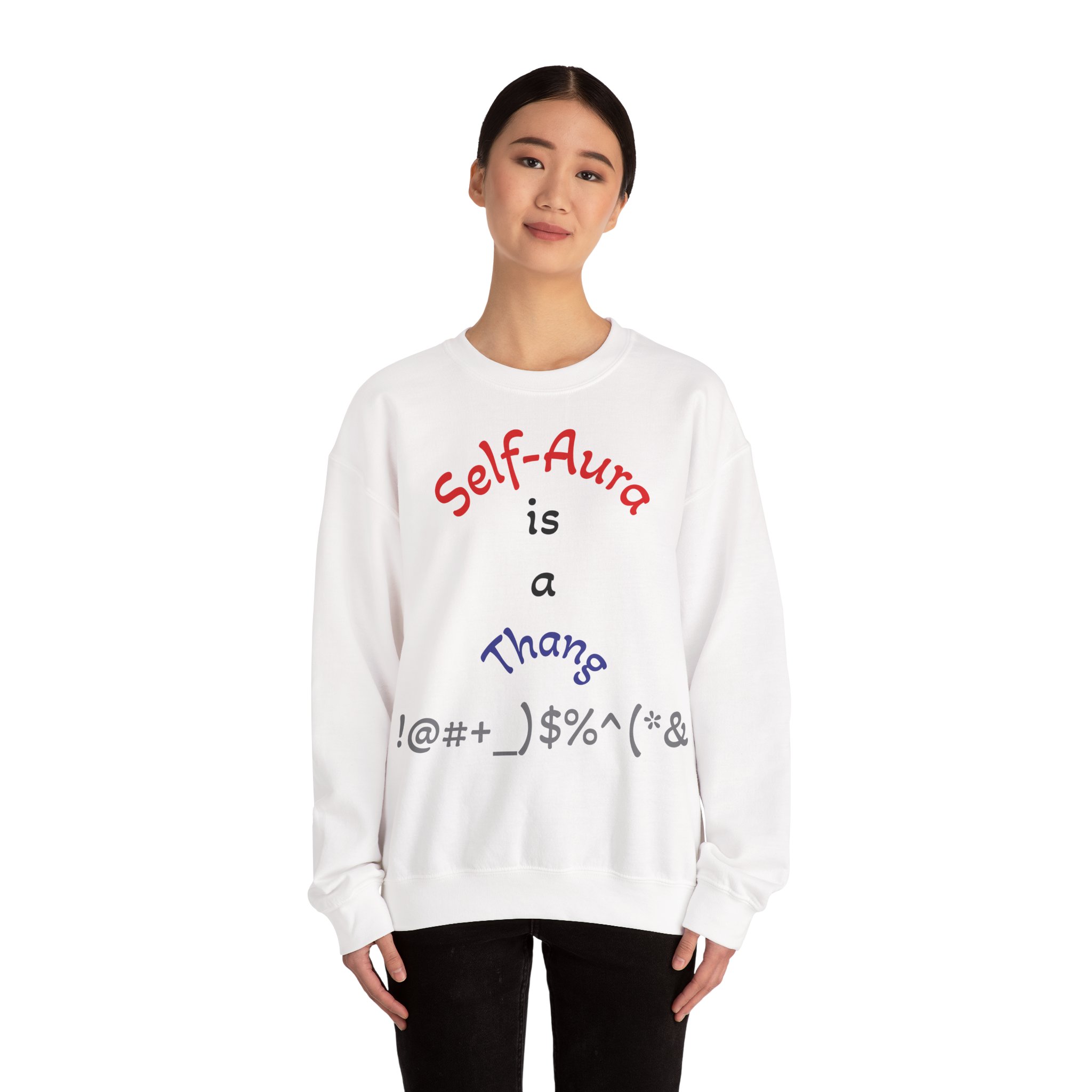 Cozy Crewneck Unisex Sweatshirt with Self Aura letters by Molanizzi