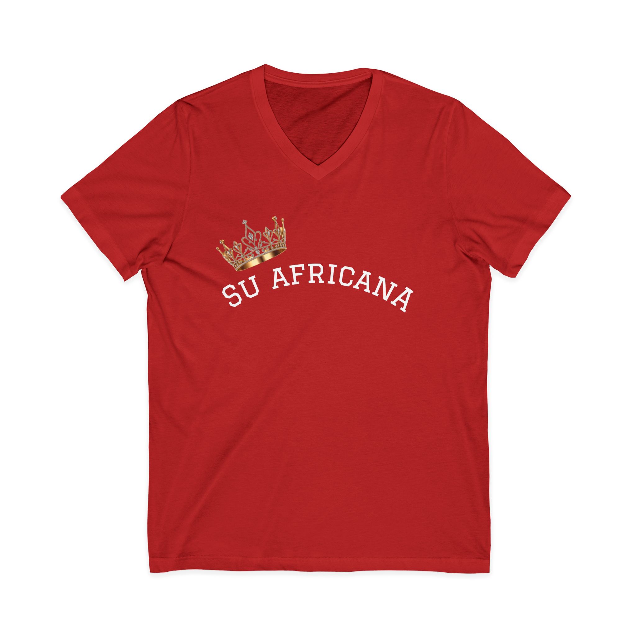 V-neck tee with "Su Africana" & crown graphic, unisex casual fashion
