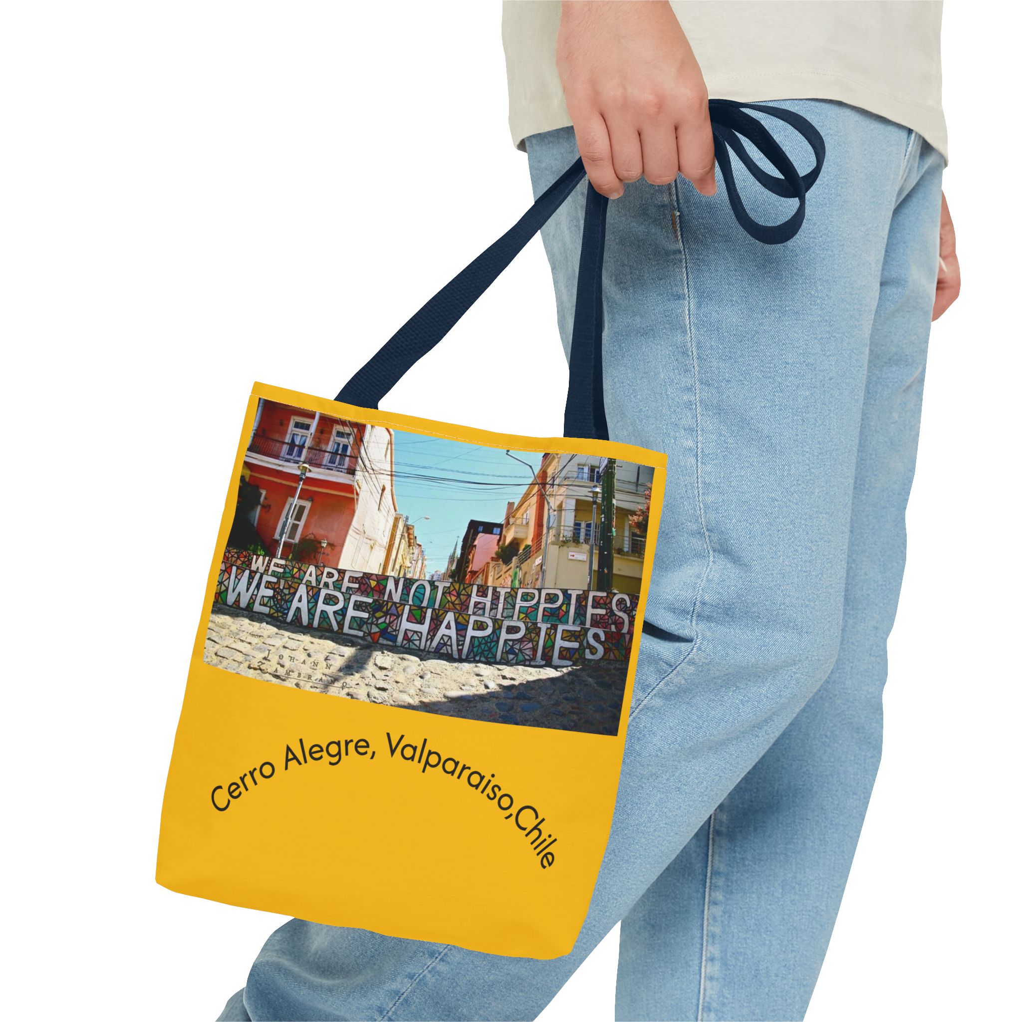 Yellow Statement Tote bag with Valparaiso Graphic. By Molanizzi
