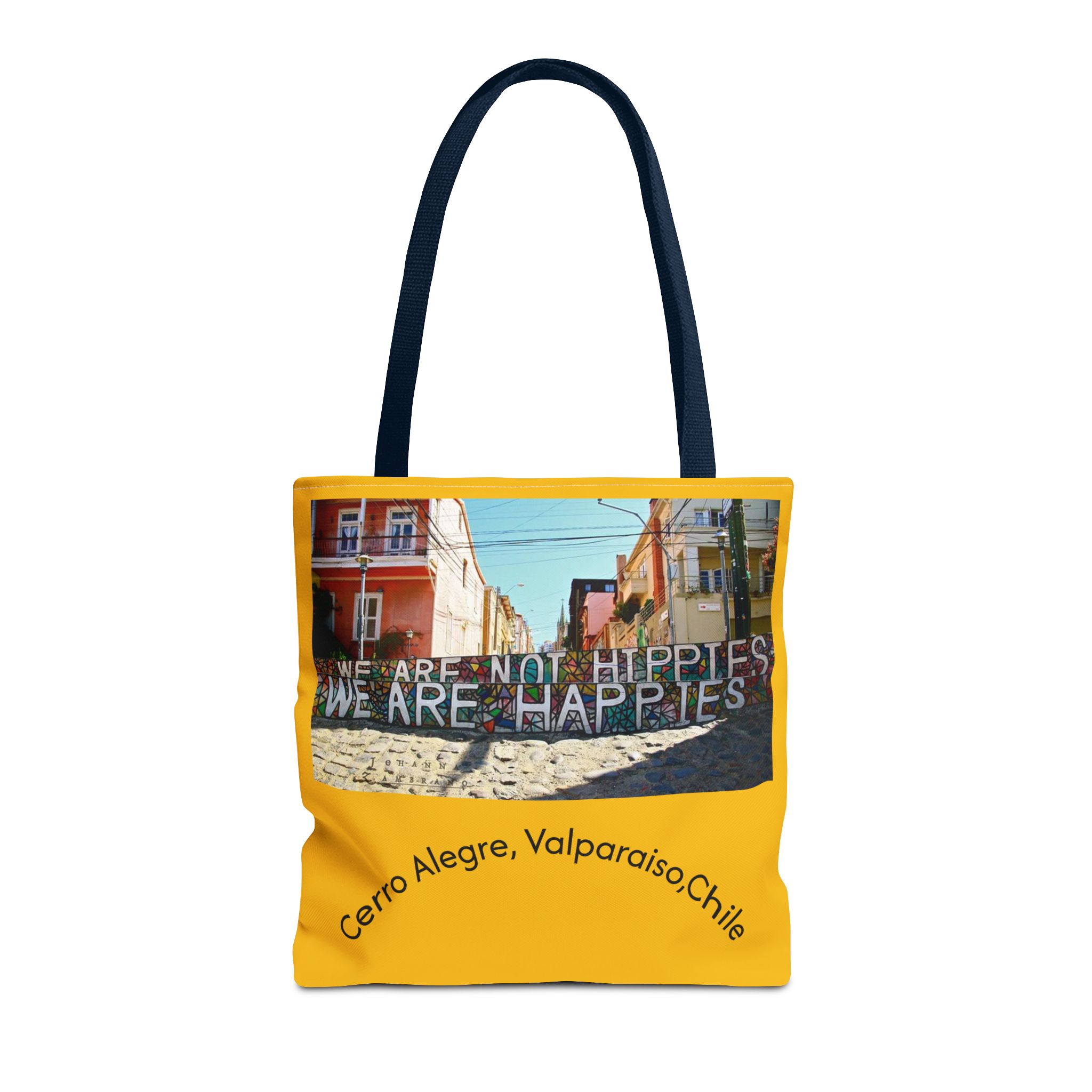 Yellow Statement Tote bag with Valparaiso Graphic. By Molanizzi
