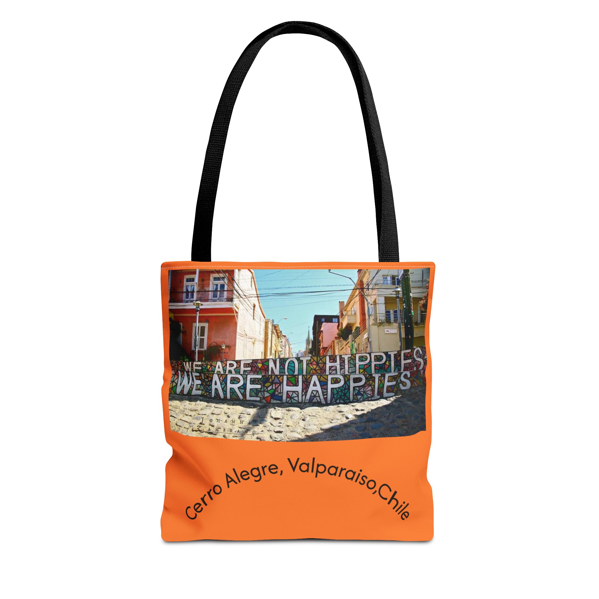Orange colored Statement Tote bag with Valparaiso Graphic. By Molanizzi
