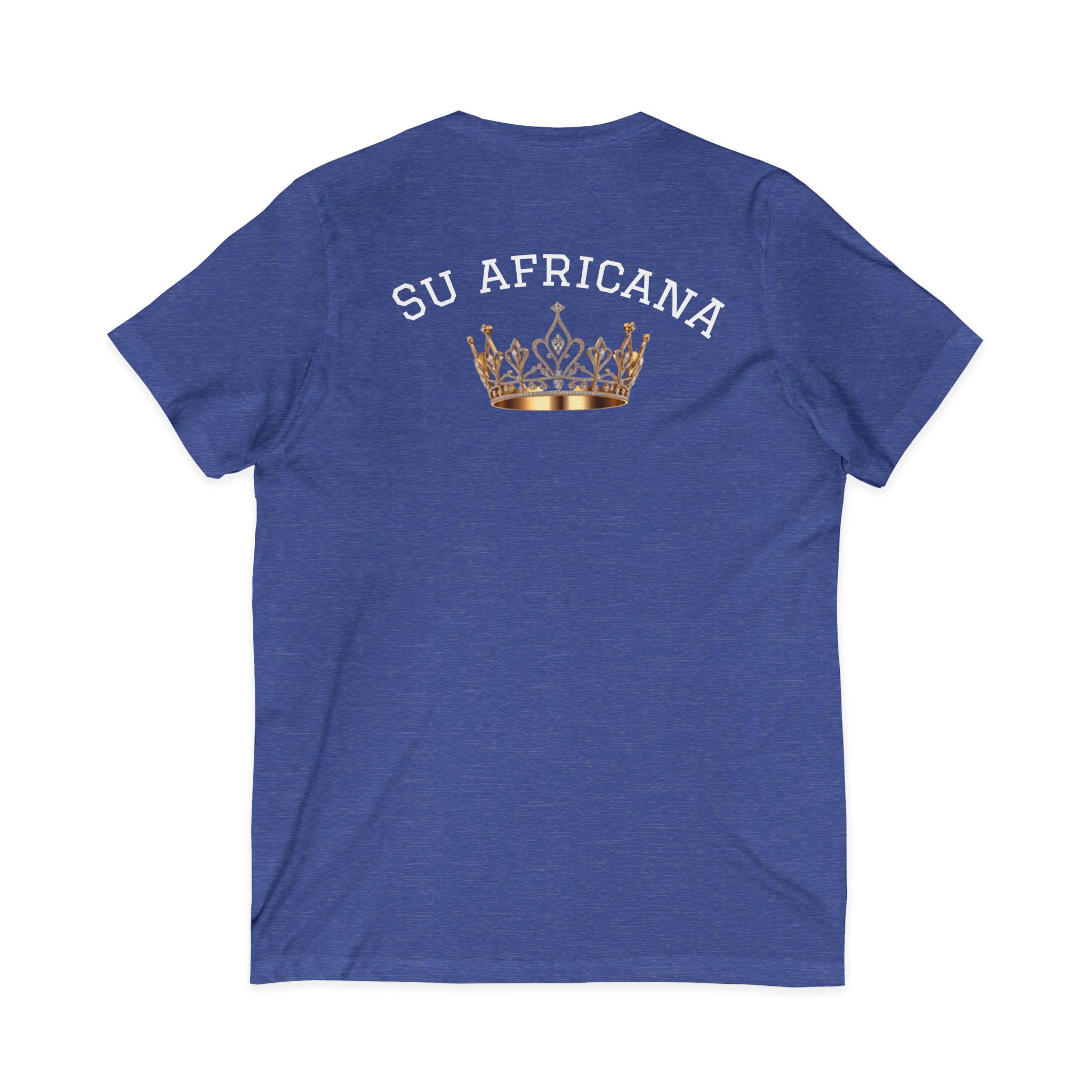 V-neck tee with "Su Africana" & crown graphic, unisex casual fashion