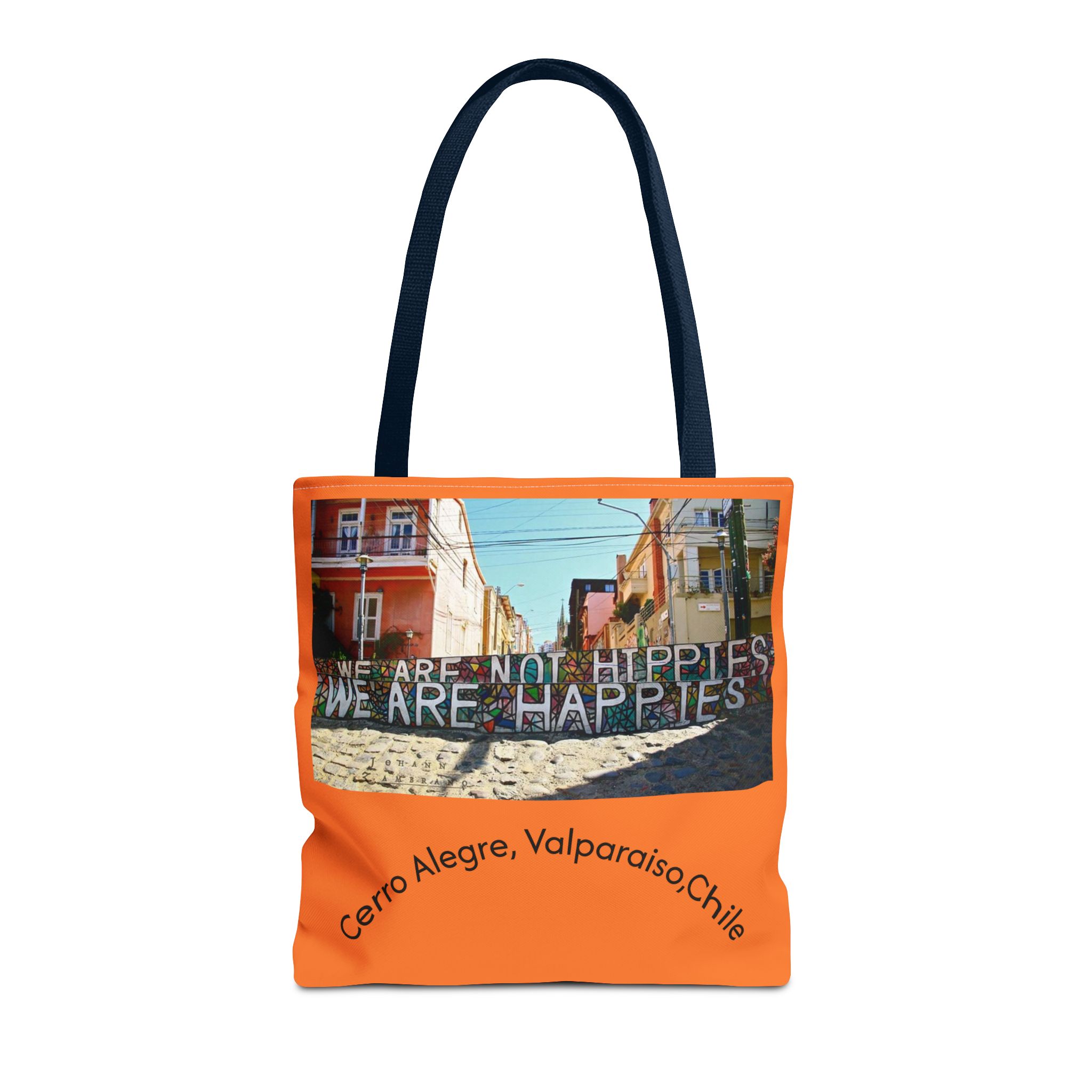 Orange colored Statement Tote bag with Valparaiso Graphic. By Molanizzi