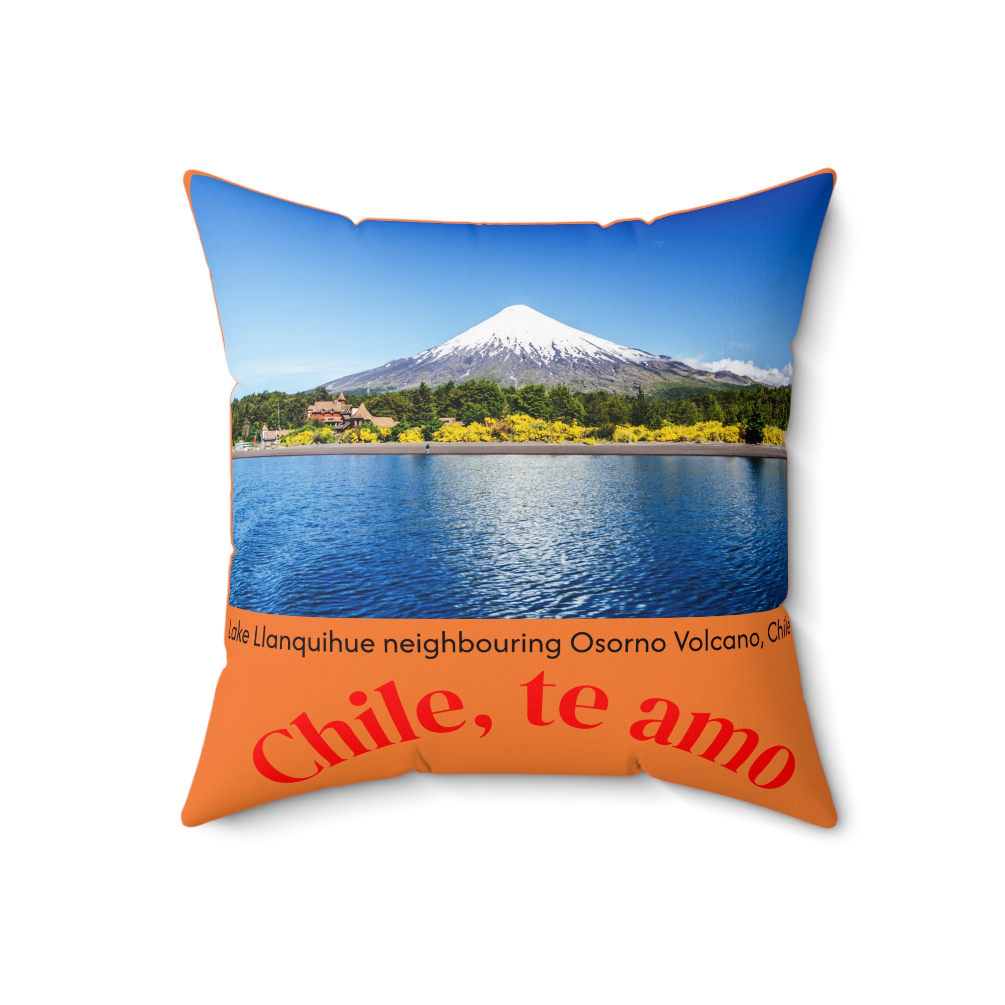 Decorative Couch Cushion Pillow with Chilean Volcano graphics. By Molanizzi
