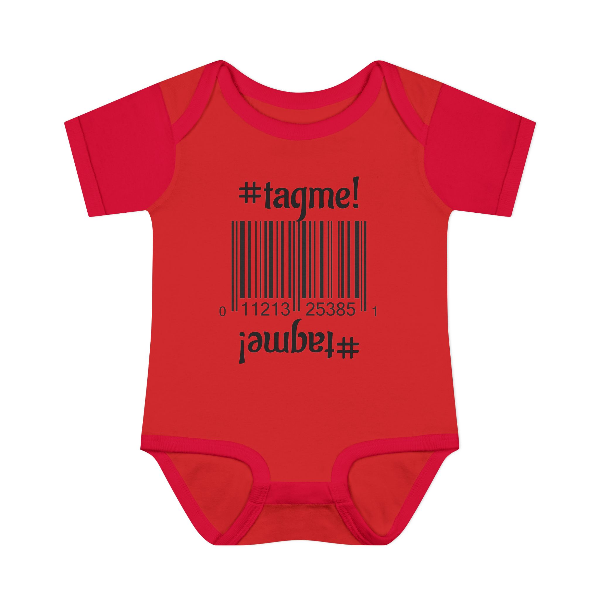 Cotton baby bodysuit with barcode and #tagme design by Molanizzi