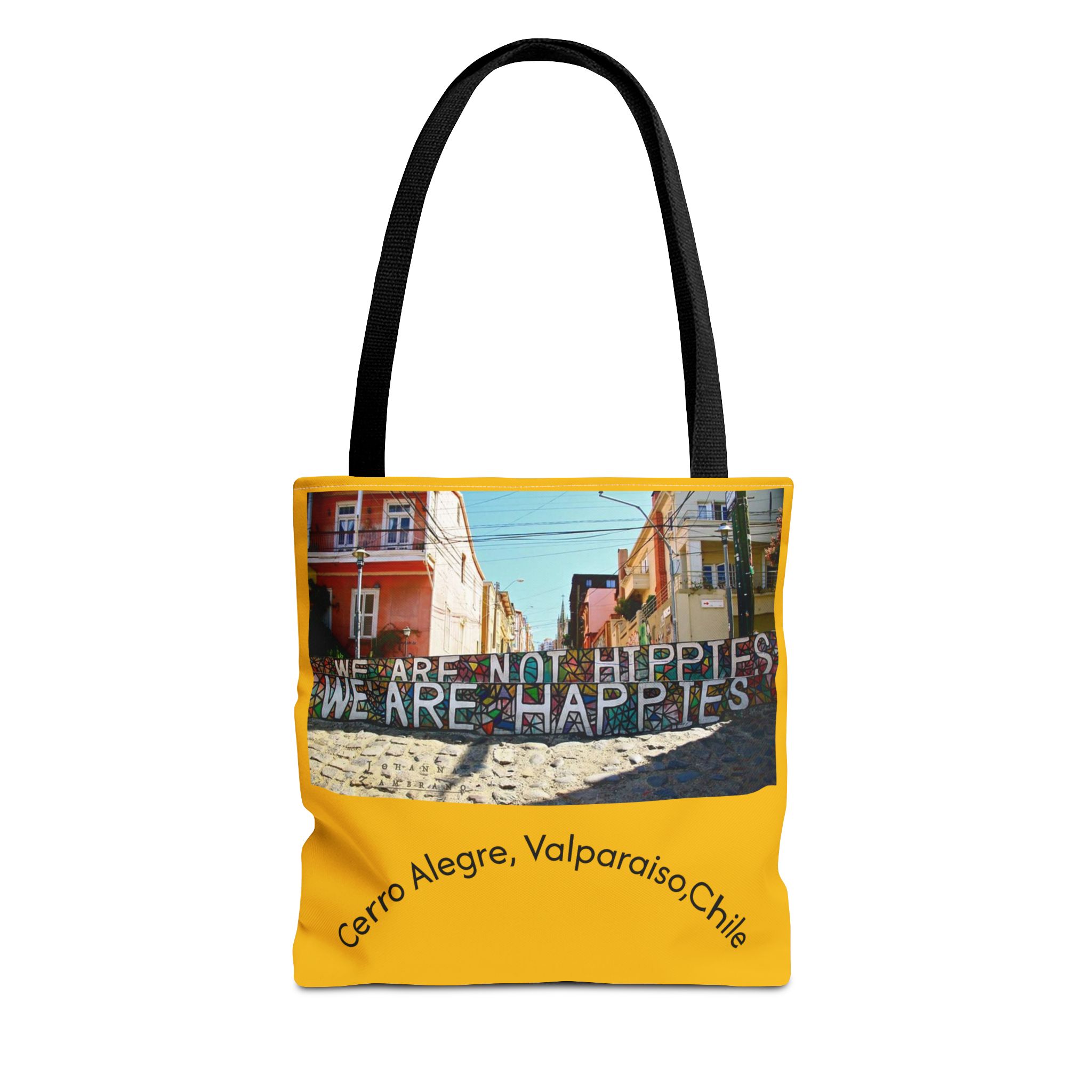 Yellow Statement Tote bag with Valparaiso Graphic. By Molanizzi