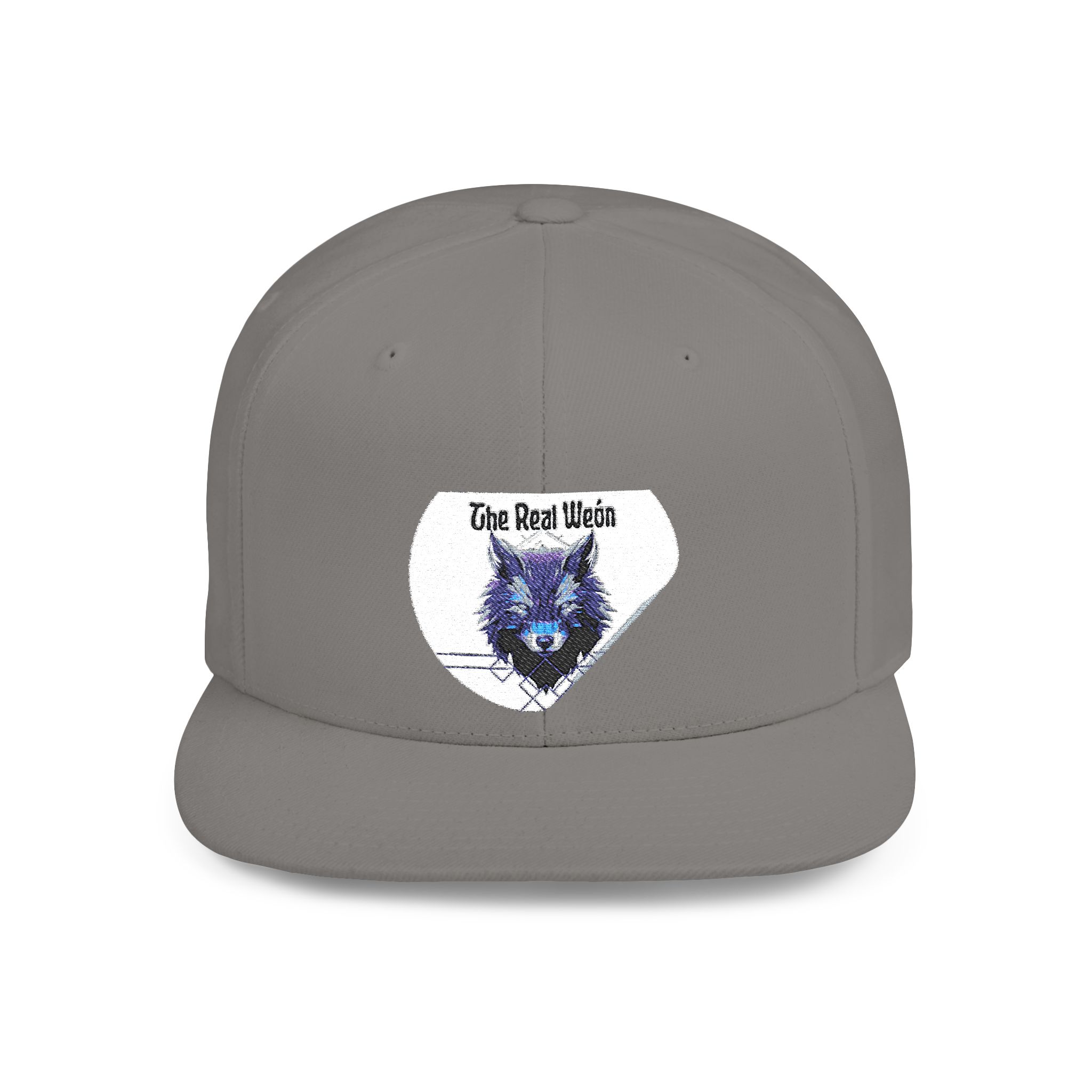 Flat bill snapback hat with a wolf graphic by Molanizzi