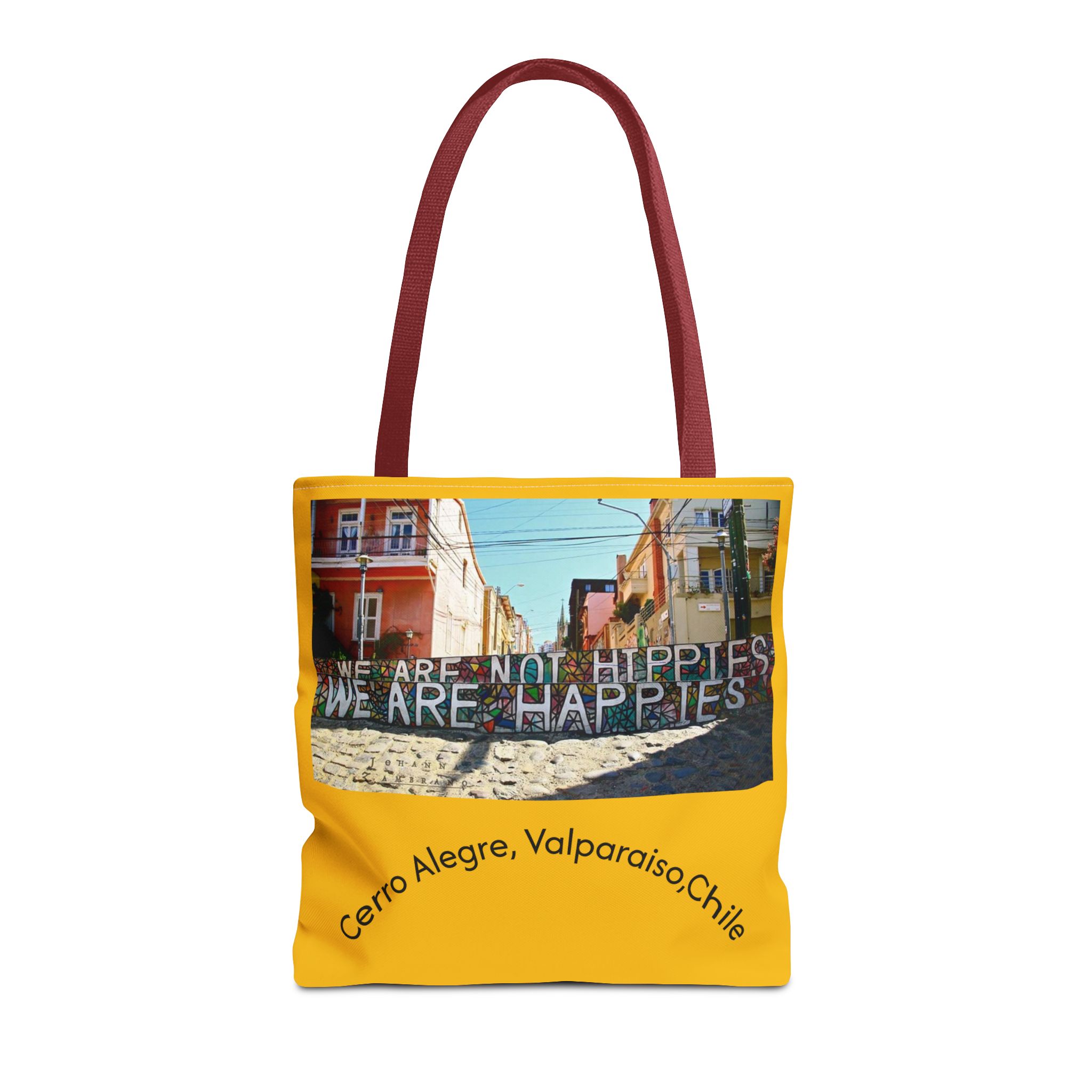 Yellow Statement Tote bag with Valparaiso Graphic. By Molanizzi