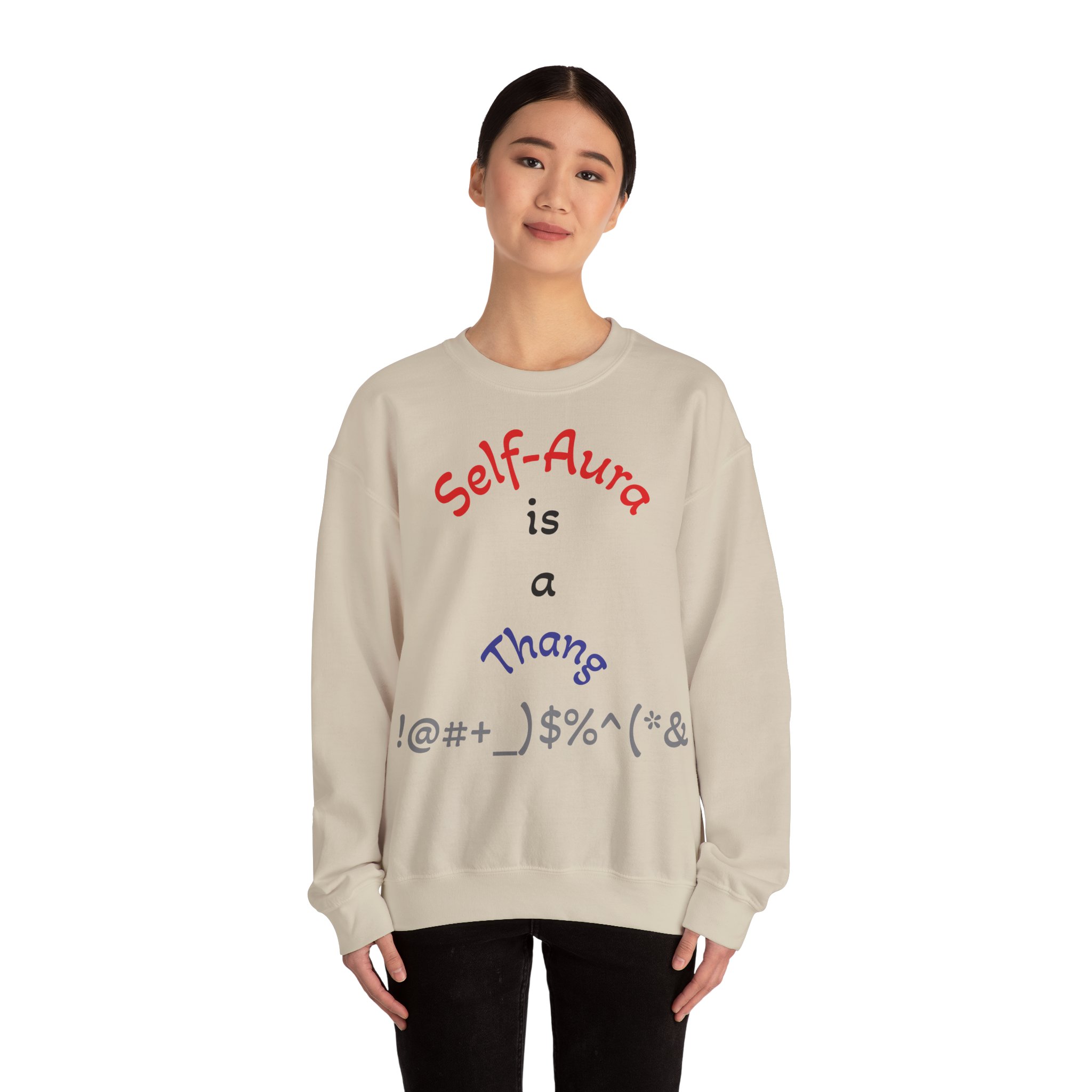Cozy Crewneck Unisex Sweatshirt with Self Aura letters by Molanizzi