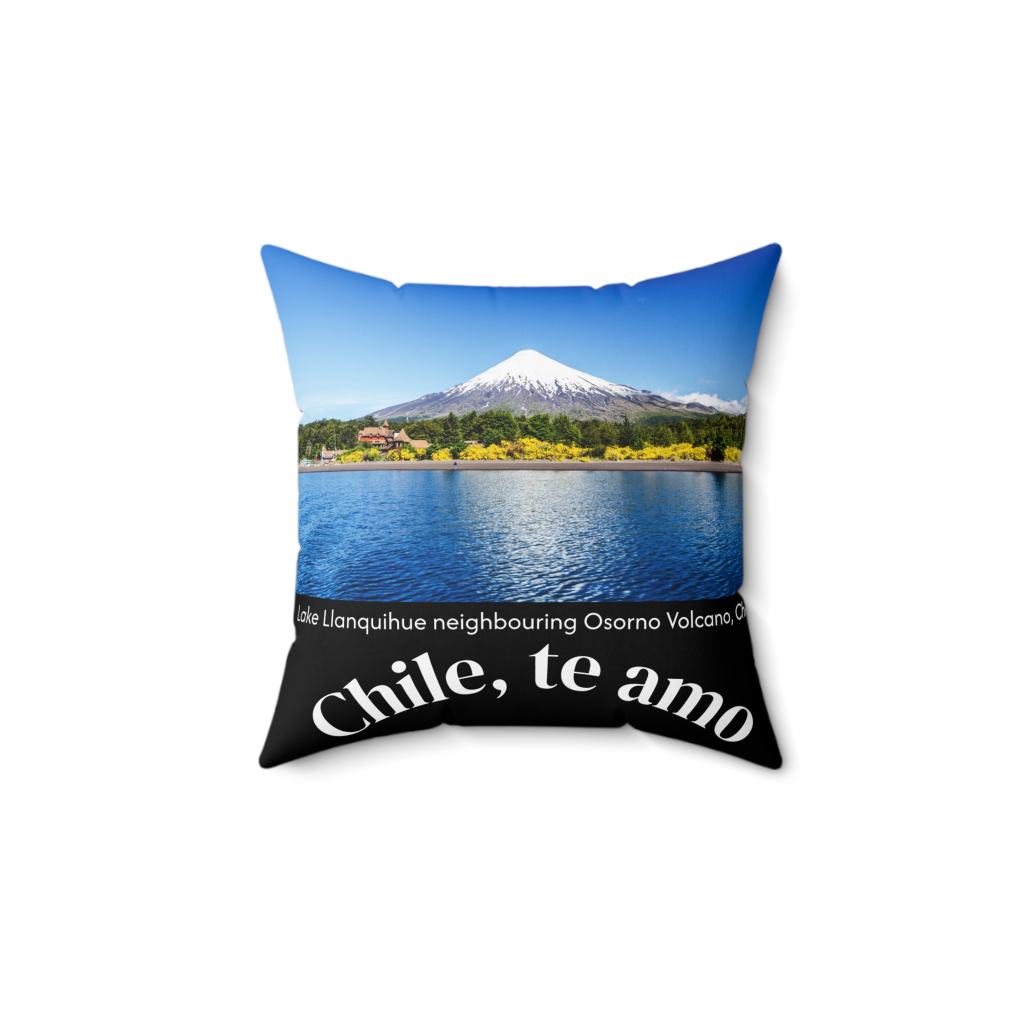 Decorative Couch Cushion Pillow with Chilean Volcano graphics. By Molanizzi