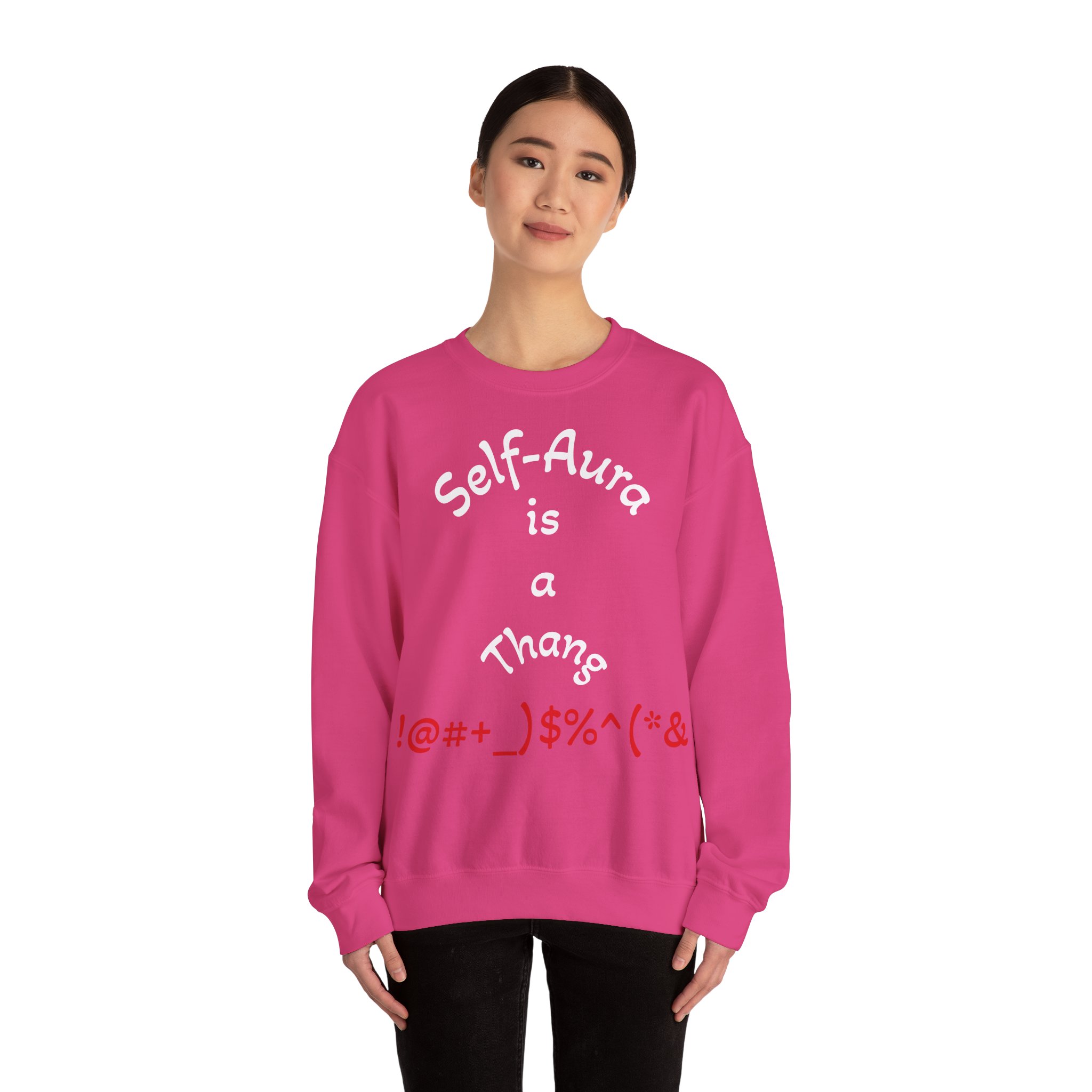 Cozy Crewneck Unisex Sweatshirt with Self Aura letters by Molanizzi