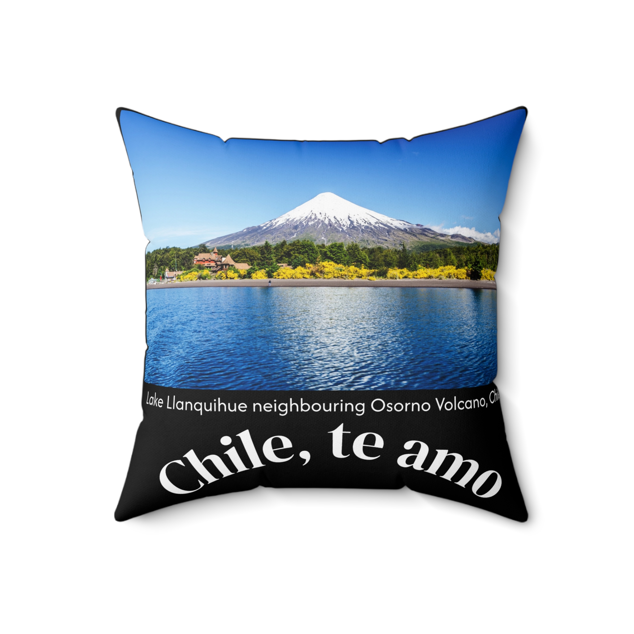 Decorative Couch Cushion Pillow with Chilean Volcano graphics. By Molanizzi