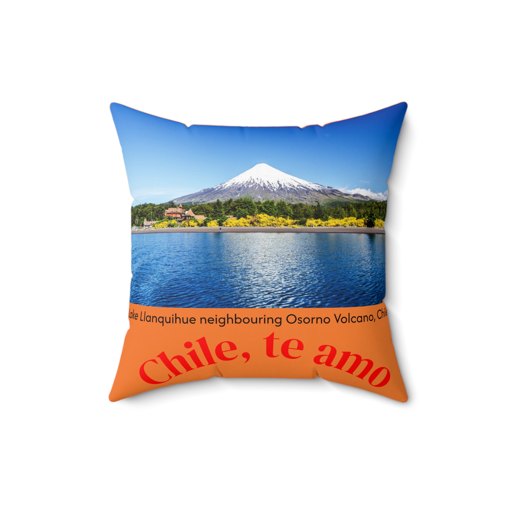 Decorative Couch Cushion Pillow with Chilean Volcano graphics. By Molanizzi