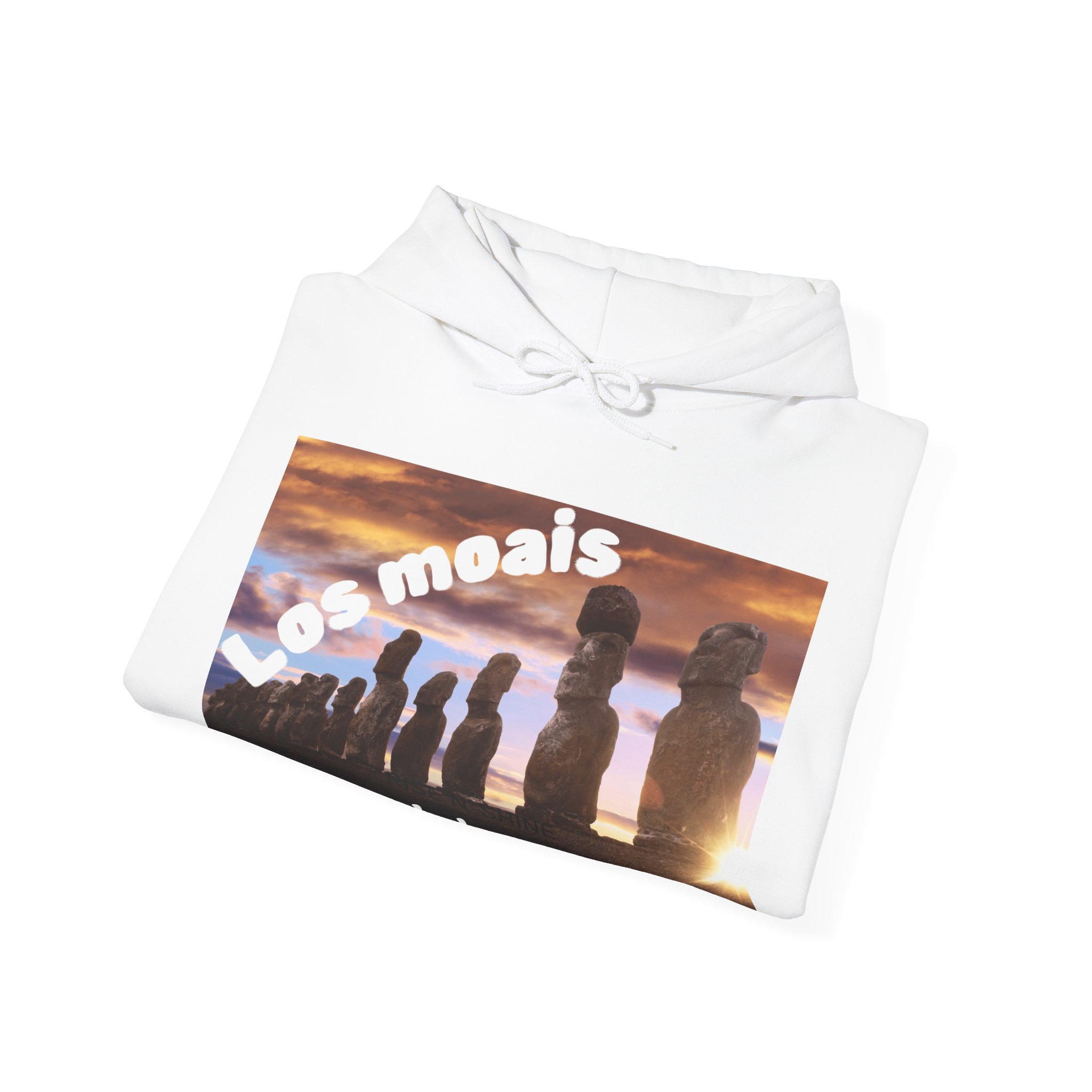 Hoodie sweatshirt with Easter Island Moai graphic and text. By Molanizzi