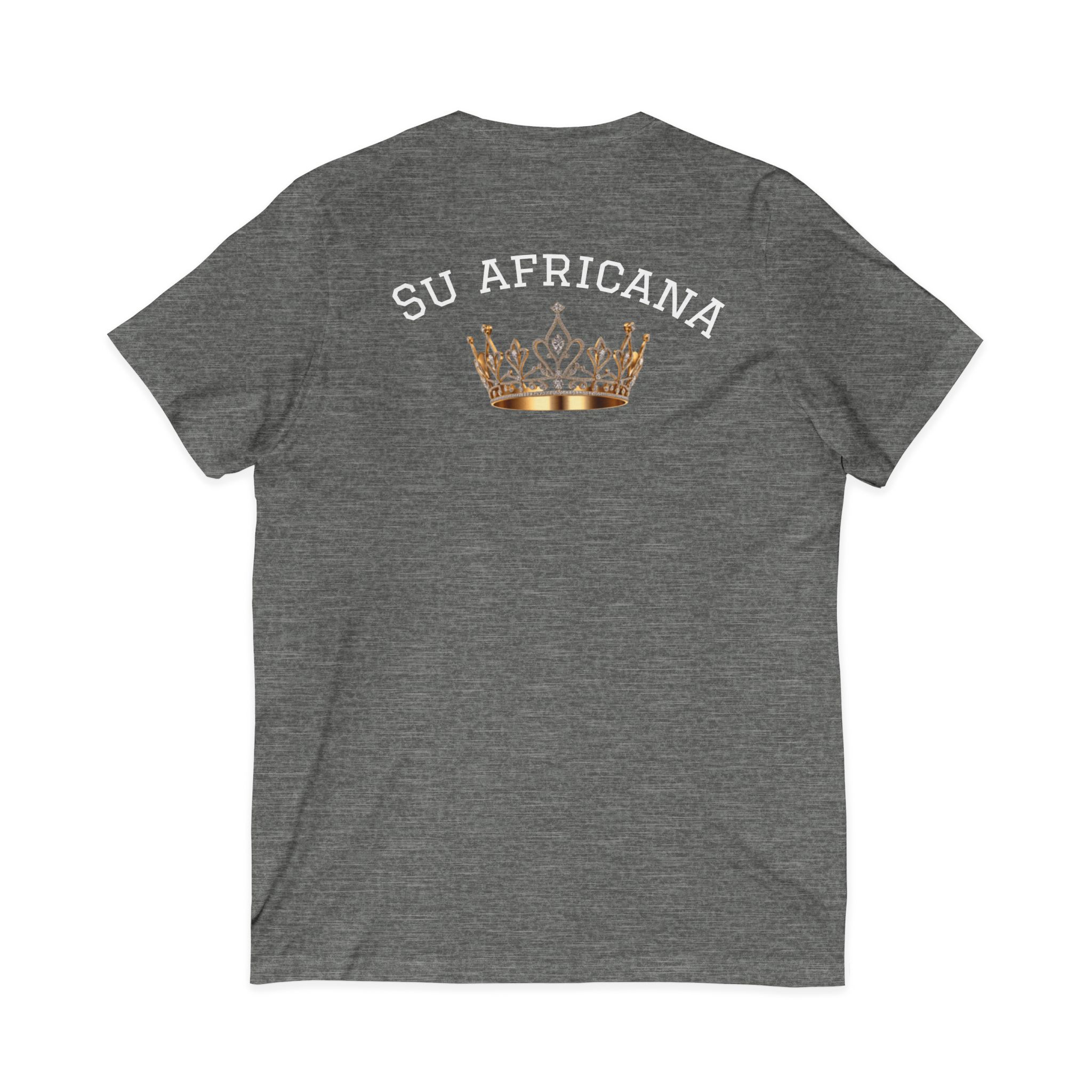 V-neck tee with "Su Africana" & crown graphic, unisex casual fashion