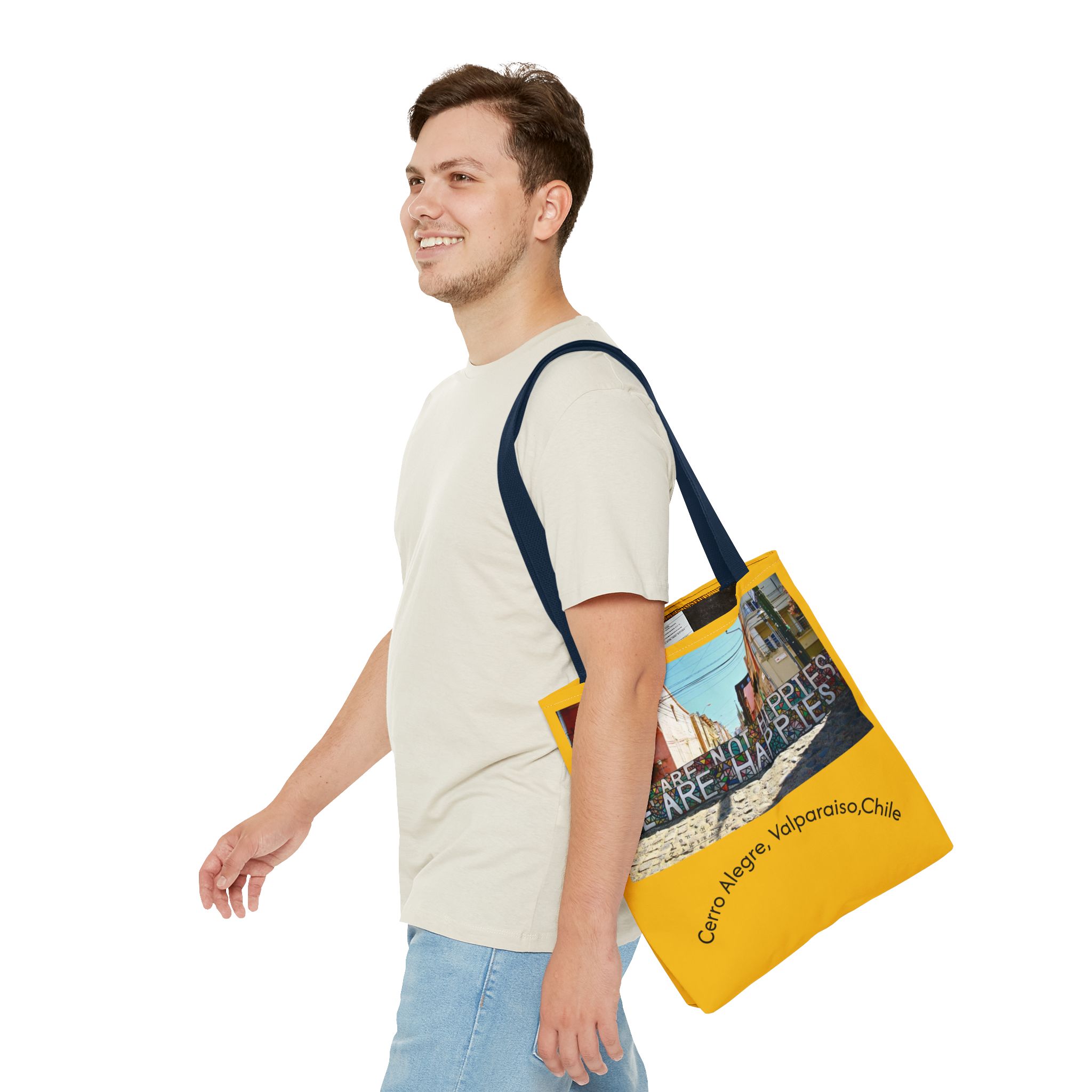 Yellow Statement Tote bag with Valparaiso Graphic. By Molanizzi