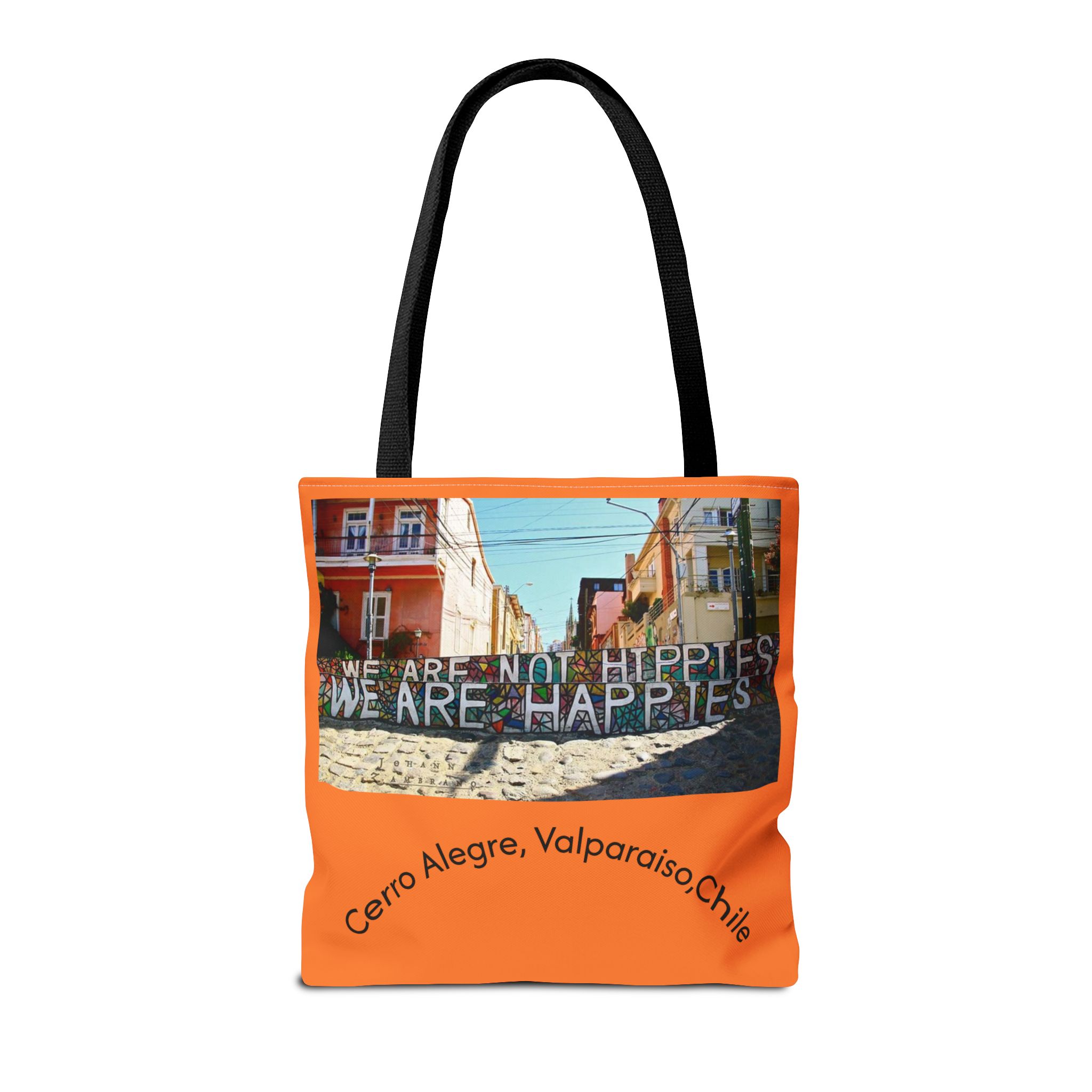 Orange colored Statement Tote bag with Valparaiso Graphic. By Molanizzi