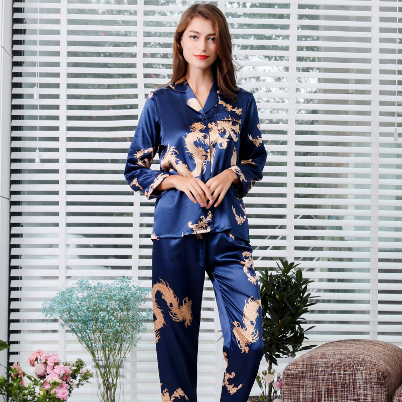 Couple's Matching Faux Silk Pajama Set and Loungewear - Image 8
