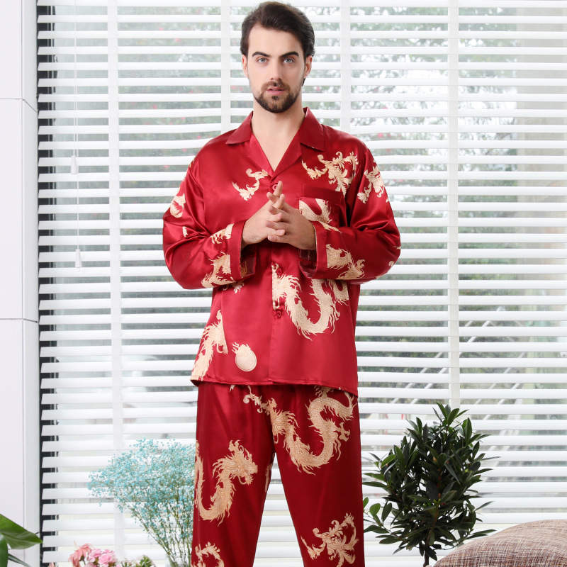Couple's Matching Faux Silk Pajama Set and Loungewear - Image 9