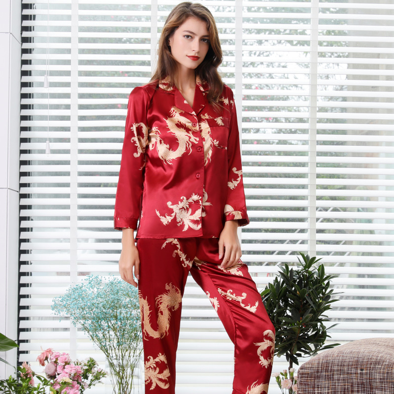Couple's Matching Faux Silk Pajama Set and Loungewear - Image 6