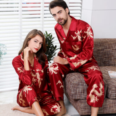 Couple's Matching Faux Silk Pajama Set and Loungewear