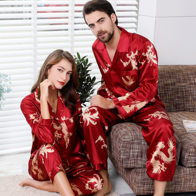 Couple's Matching Faux Silk Pajama Set and Loungewear