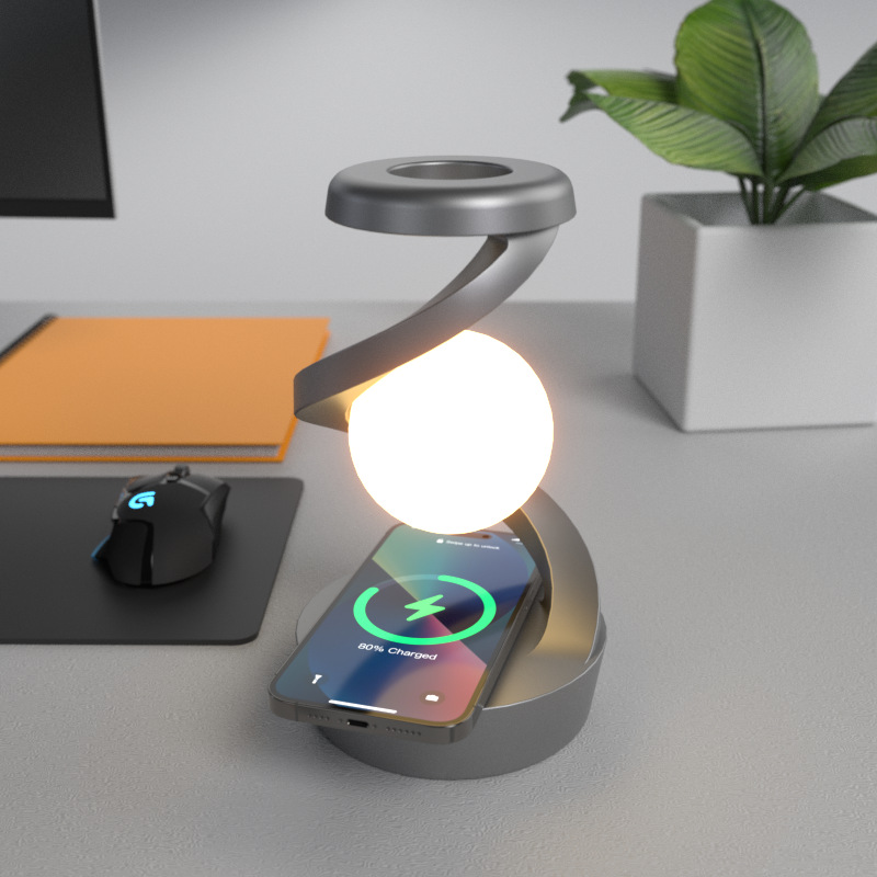Floating and Spinning LED Moon RGB Table Lamp with Wireless Charger - Image 8