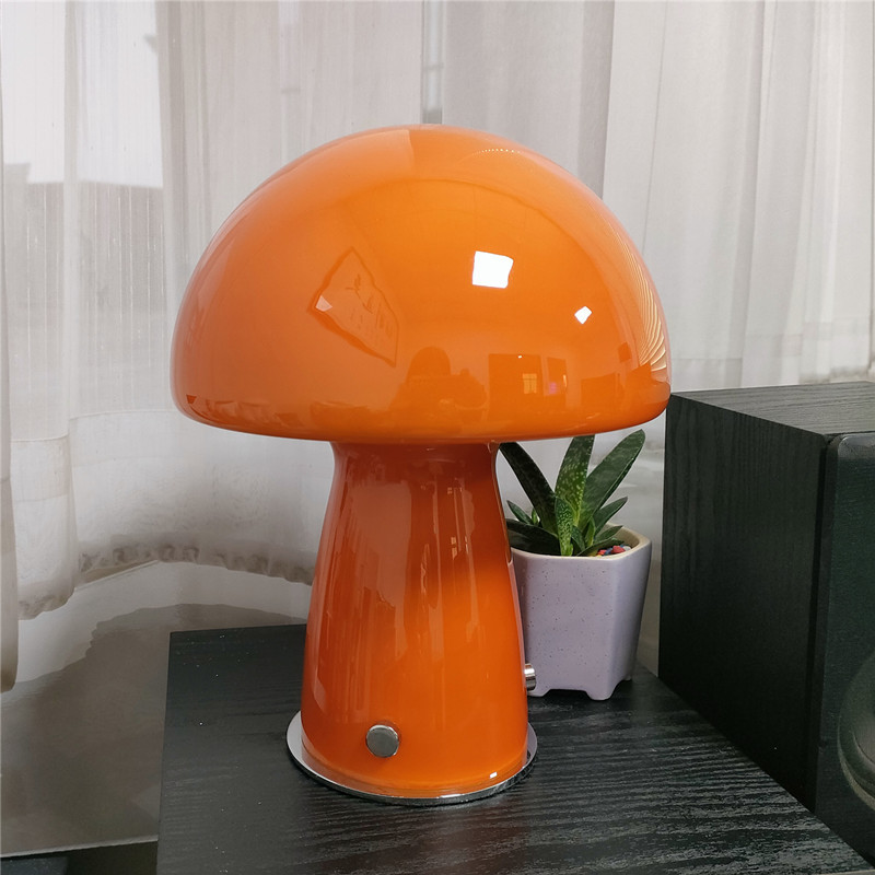 Molanizzi orange glass mushroom lamp, retro mid-century modern style