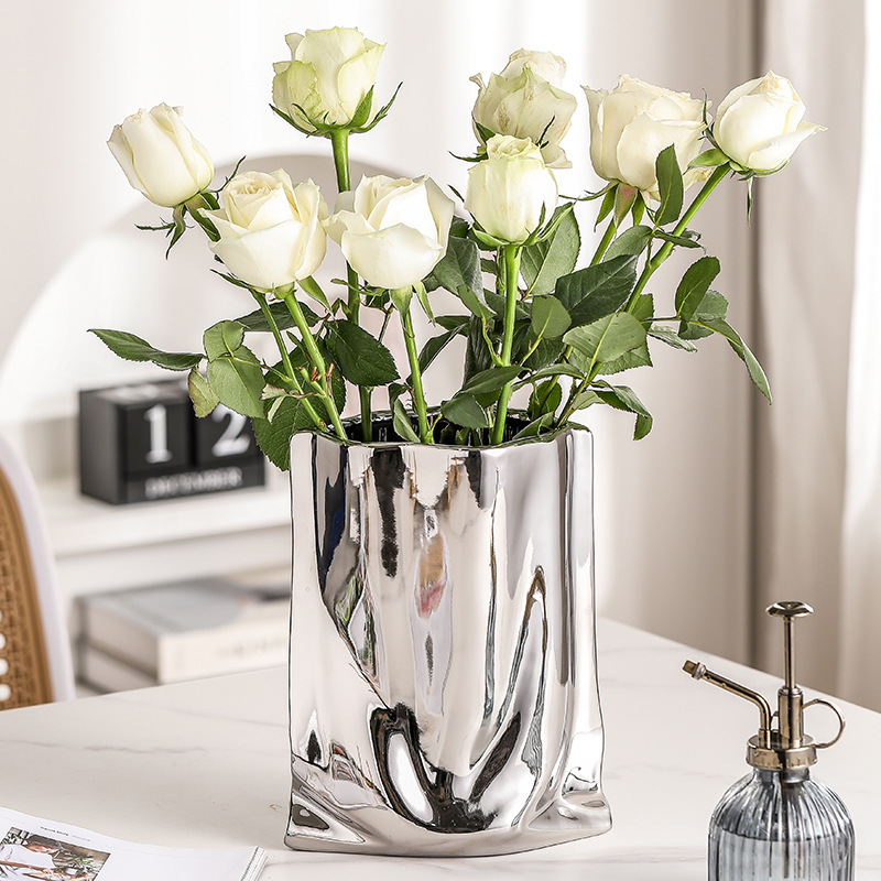 Pleated Electroplated Ceramic Vase – Metallic Accent for Fresh or Dried Flowers - Image 3