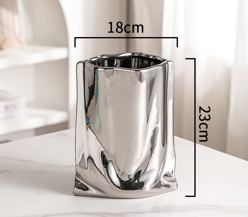 Pleated Electroplated Ceramic Vase – Metallic Accent for Fresh or Dried Flowers - Image 4