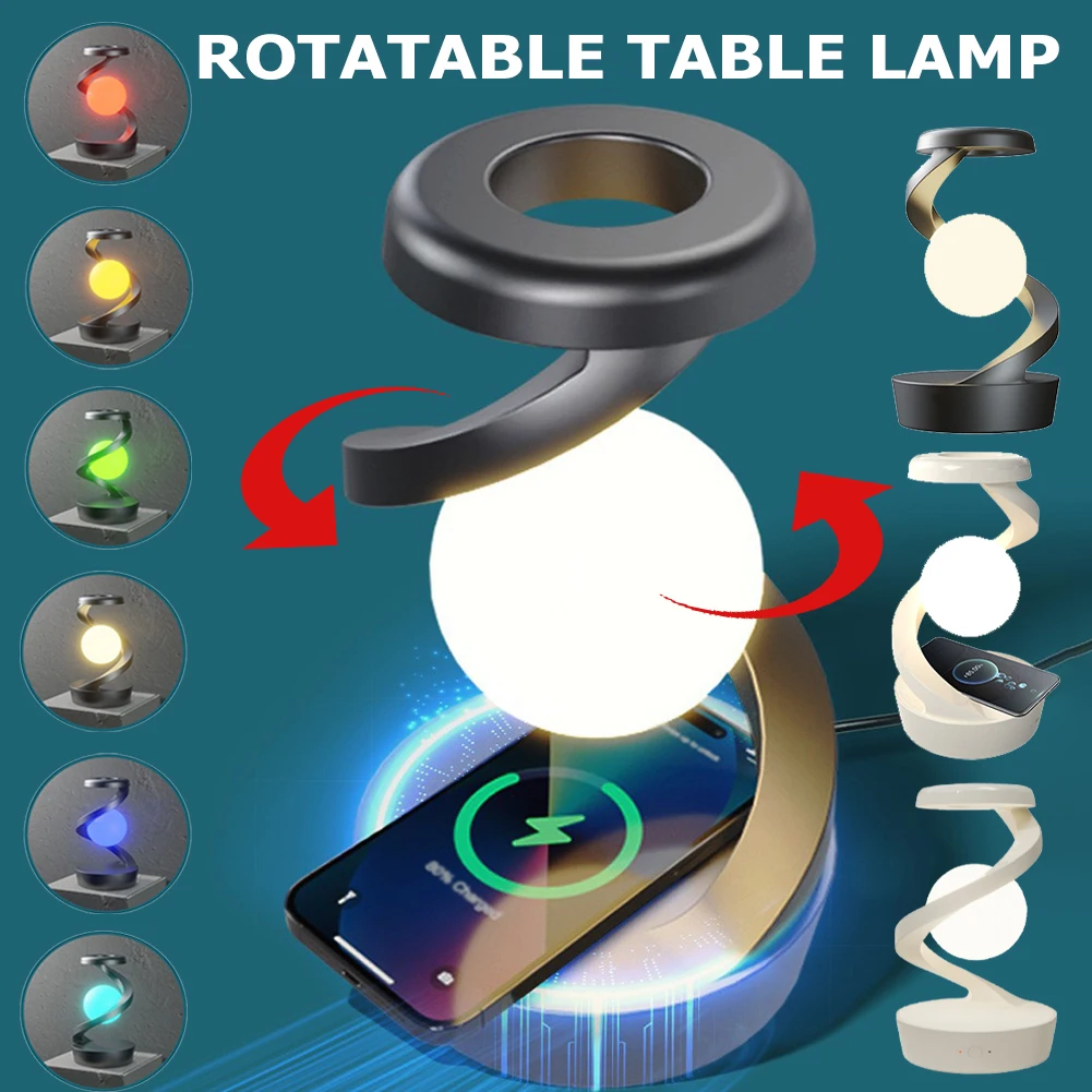 Floating and Spinning LED Moon RGB Table Lamp with Wireless Charger - Image 6