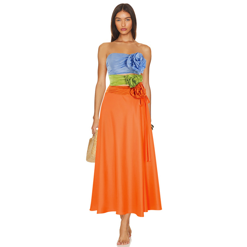 Women's Color-Blocked Flower Swimwear Set – Strapless Bodysuit - Image 3